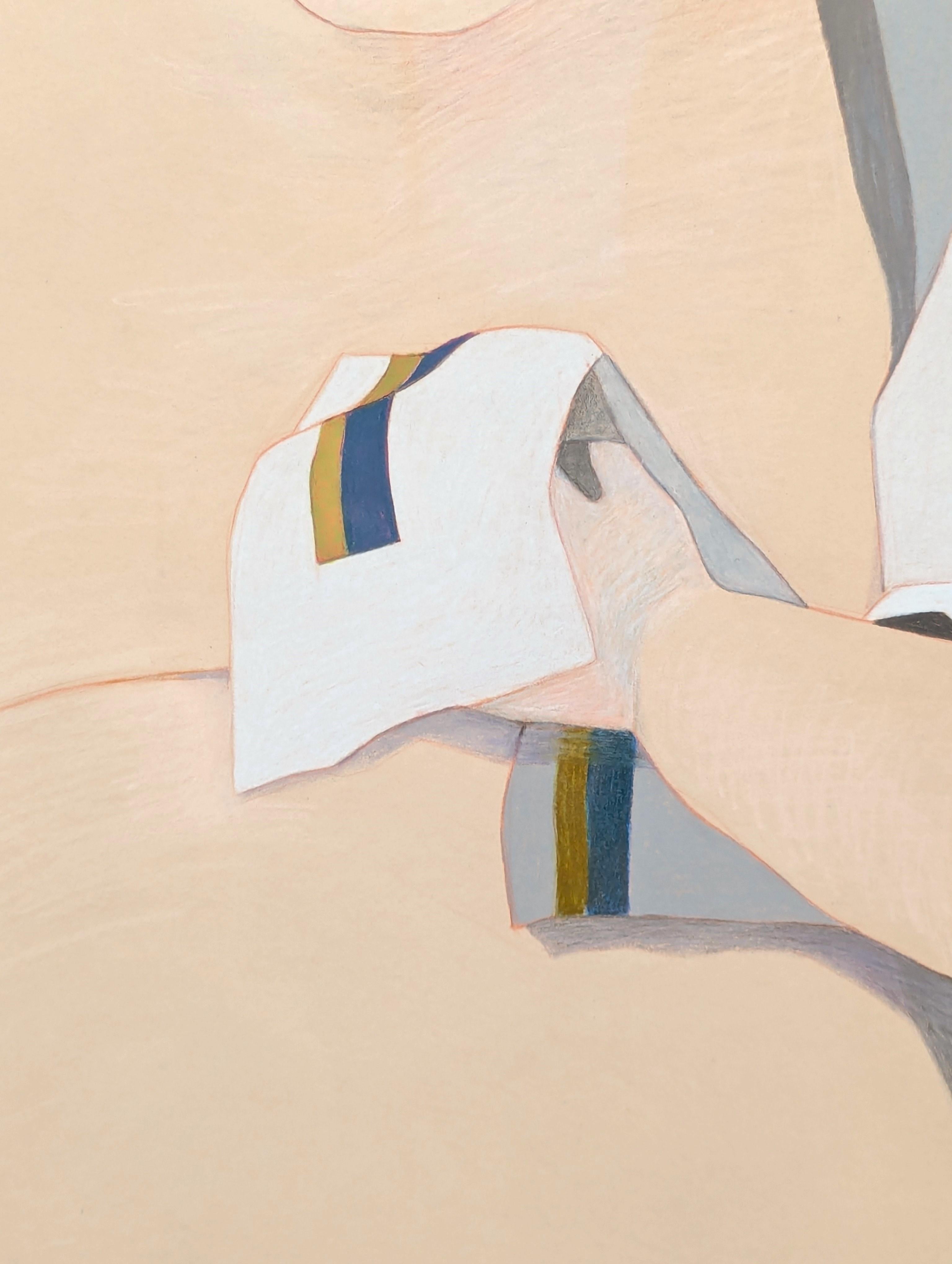 Moderne pastellfarbene figurative Zeichnung eines sitzenden, ruhenden Sumo-Wrestlers mit Kimono im Angebot 3