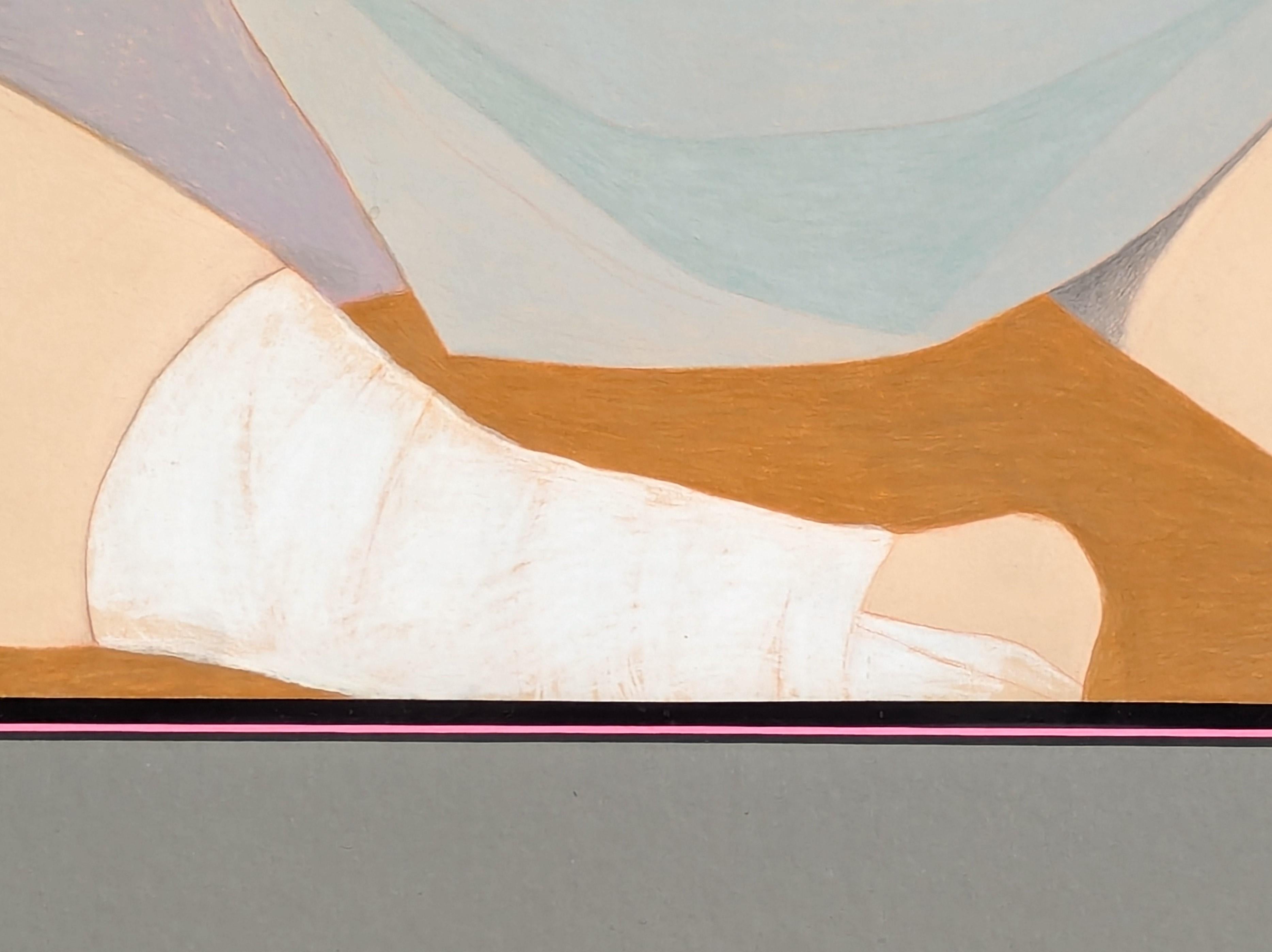 Moderne pastellfarbene figurative Zeichnung eines sitzenden, ruhenden Sumo-Wrestlers mit Kimono im Angebot 7