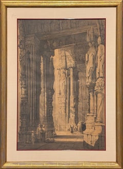 "Entrance to Chartres Cathedral" Early 19th Century Architectural Ink Drawing