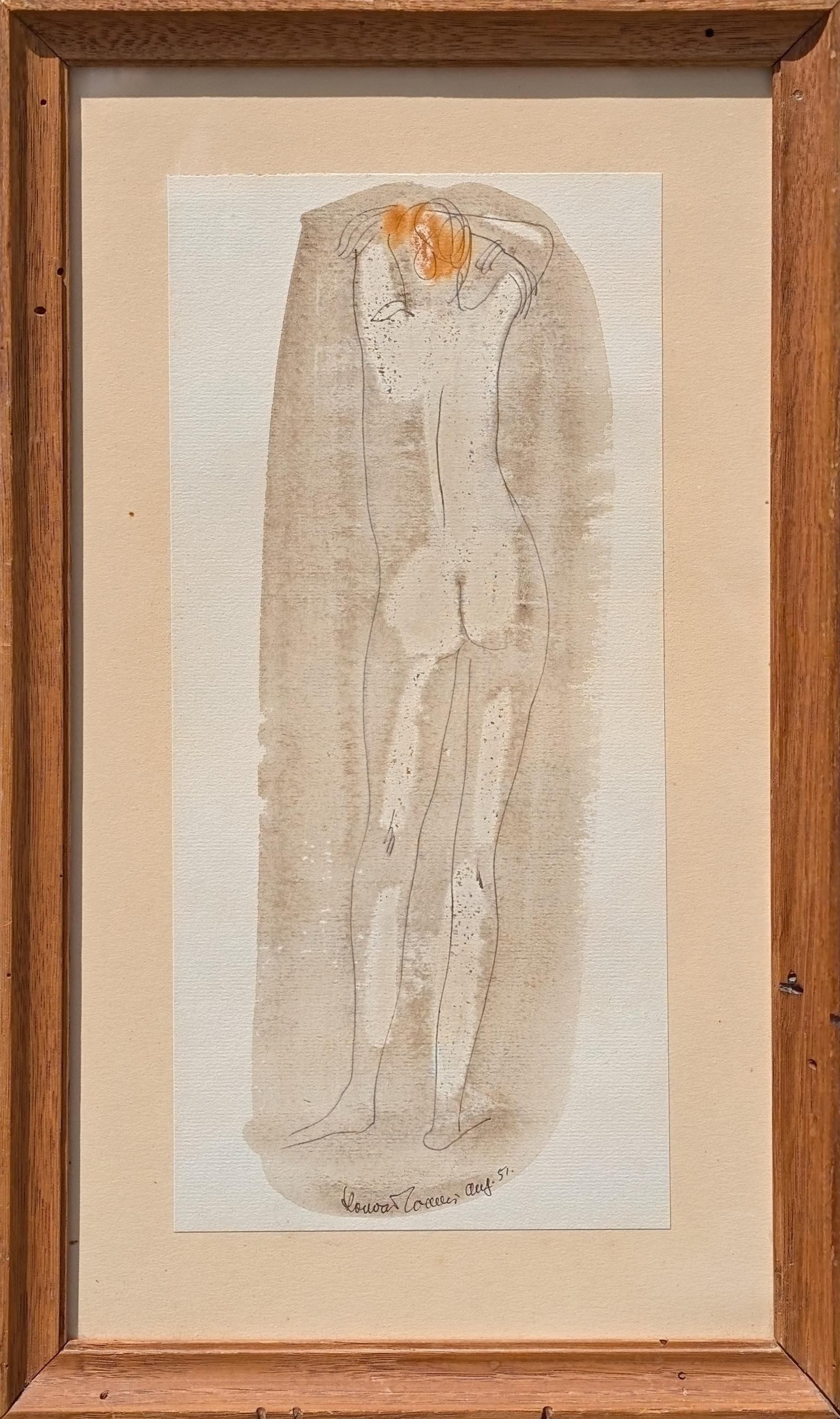 Early Modern Abstract Watercolor Painting of a Nude Figure Viewed from Behind - Art by Konrad Cramer