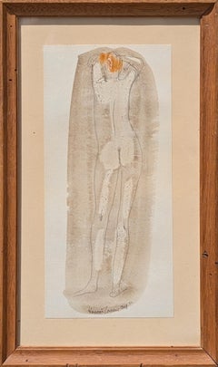Early Modern Abstract Watercolor Painting of a Nude Figure Viewed from Behind
