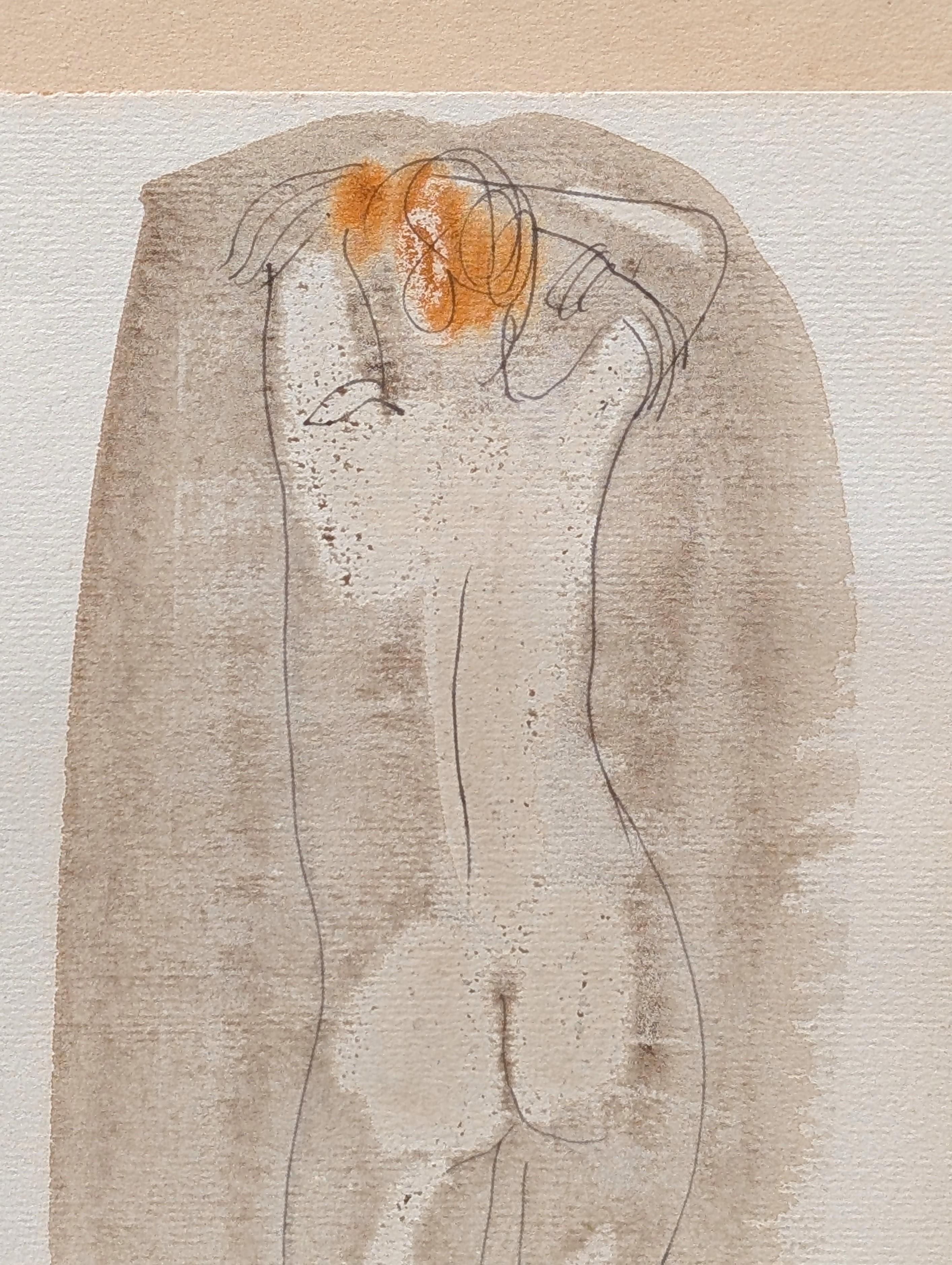 Early Modern Abstract Watercolor Painting of a Nude Figure Viewed from Behind For Sale 5