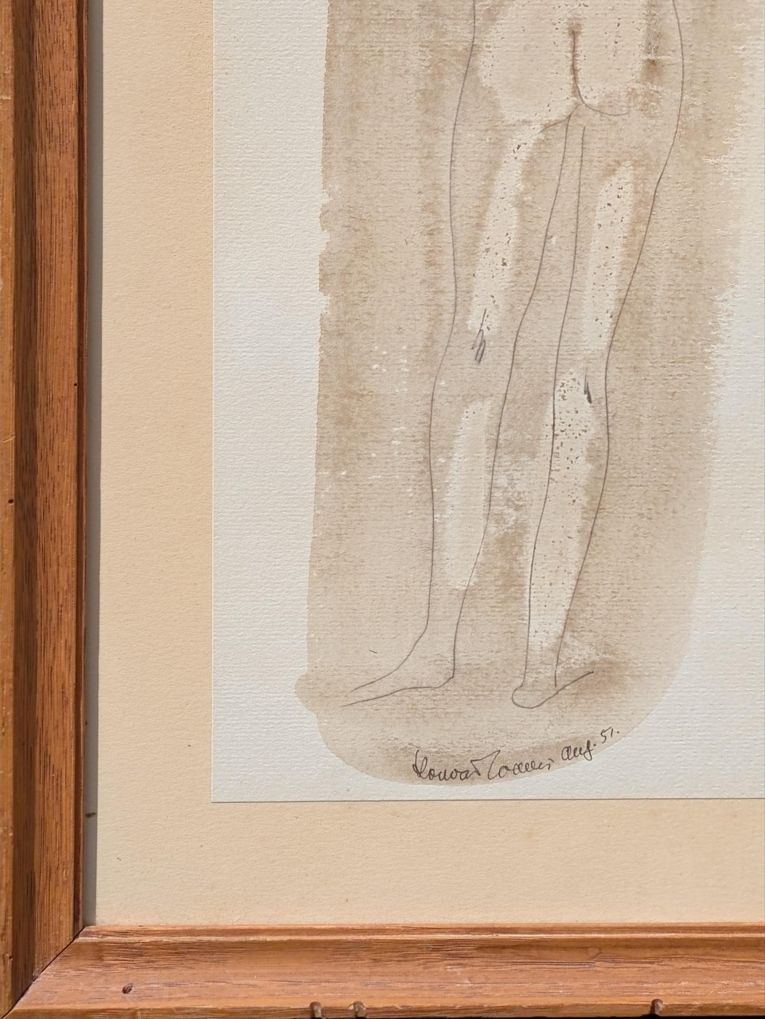 Early Modern Abstract Watercolor Painting of a Nude Figure Viewed from Behind For Sale 4