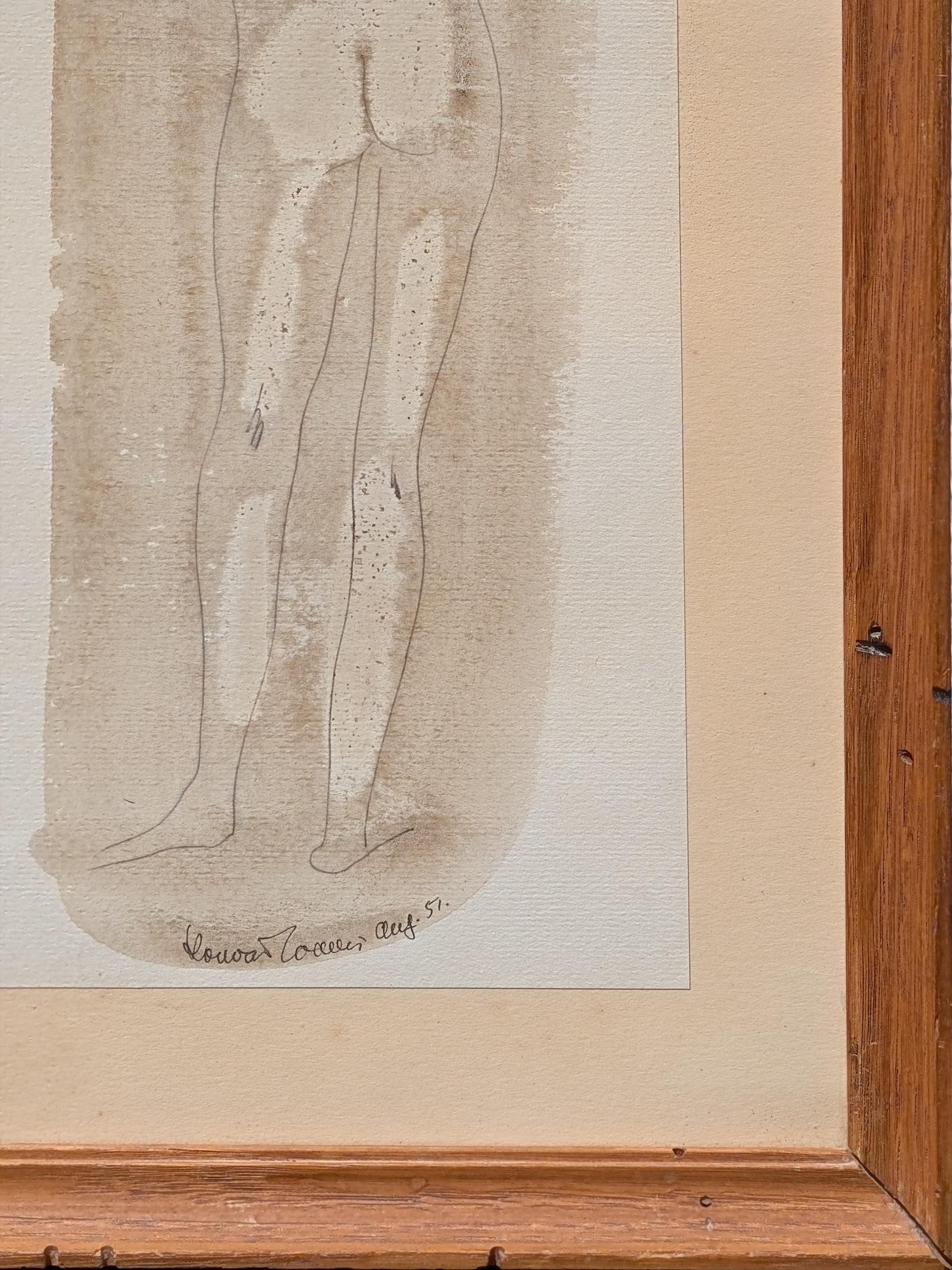 Early Modern Abstract Watercolor Painting of a Nude Figure Viewed from Behind For Sale 3