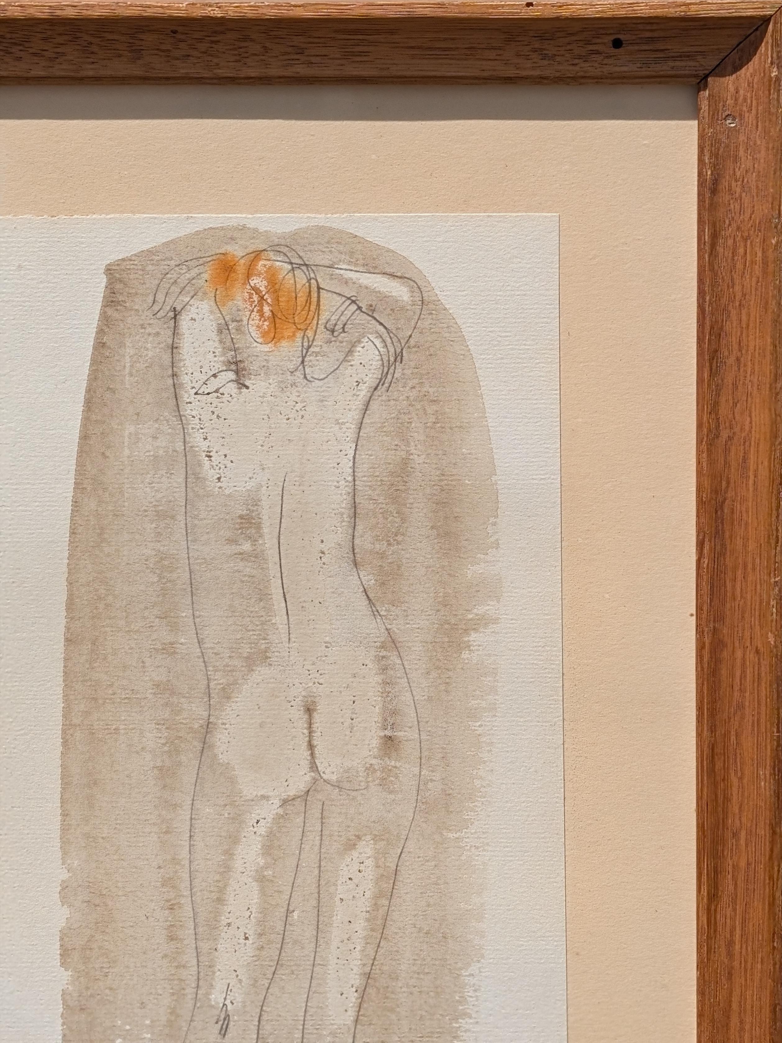 Early Modern Abstract Watercolor Painting of a Nude Figure Viewed from Behind For Sale 2