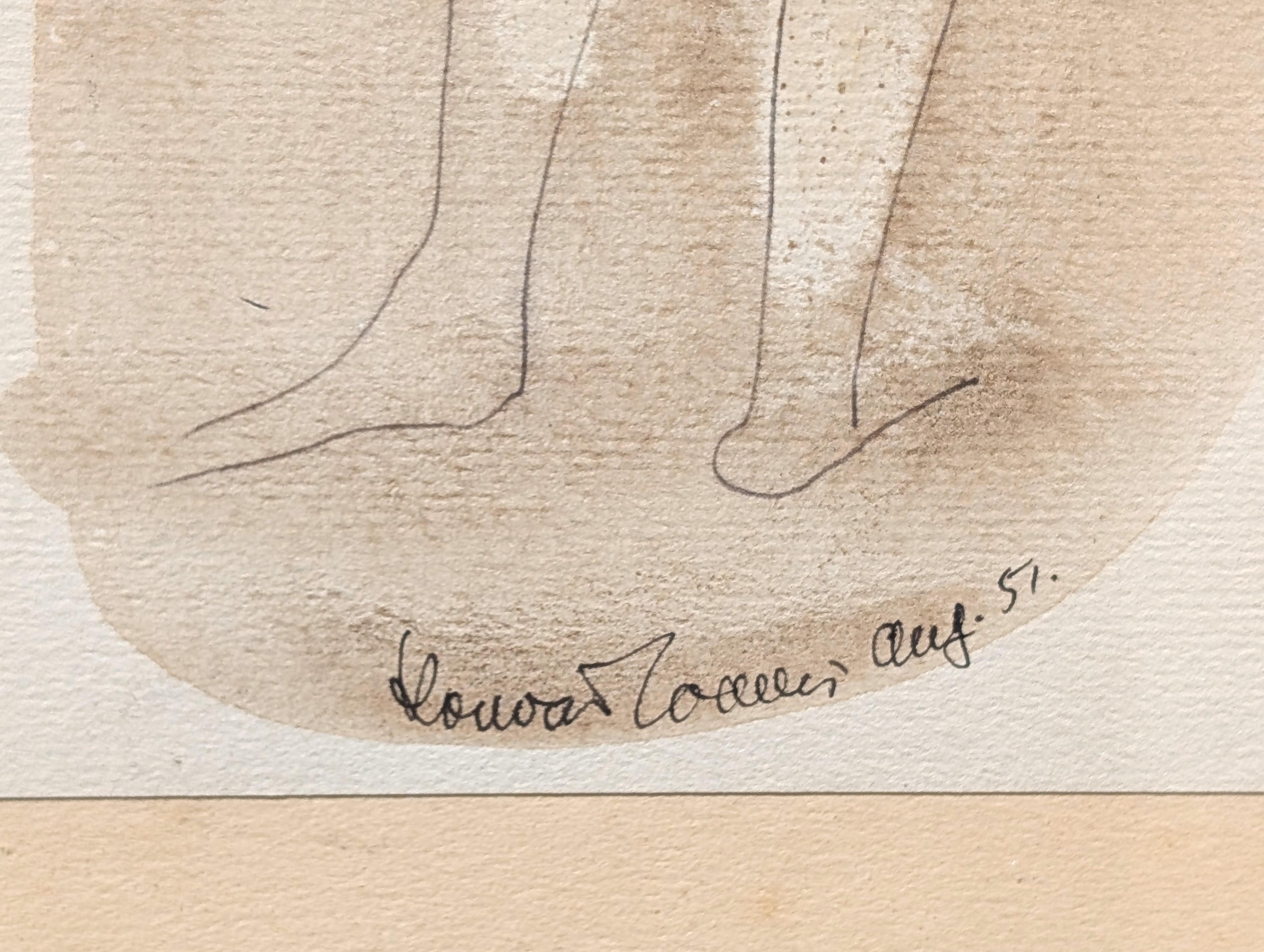 Early Modern Abstract Watercolor Painting of a Nude Figure Viewed from Behind For Sale 8
