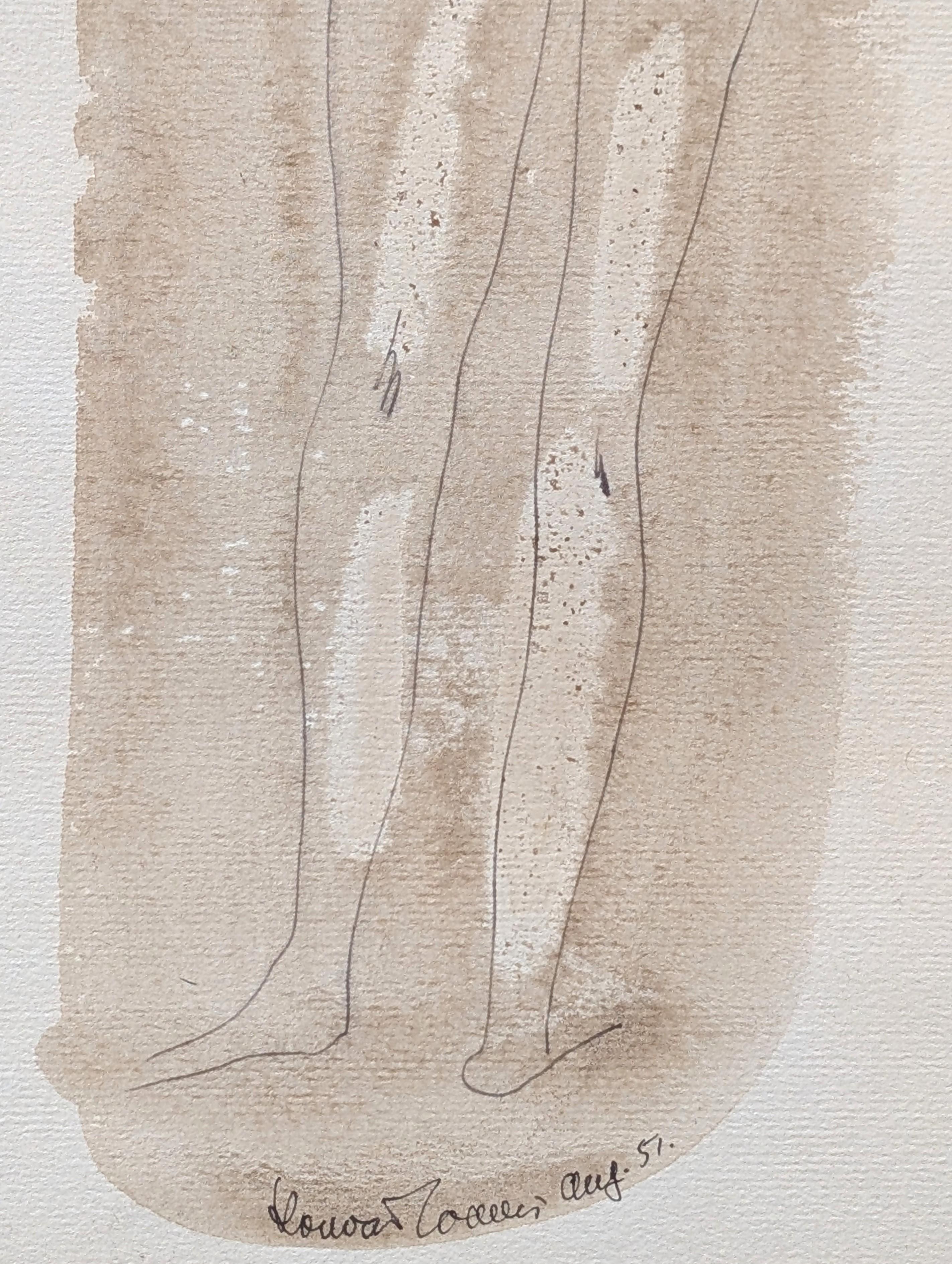 Early Modern Abstract Watercolor Painting of a Nude Figure Viewed from Behind For Sale 7