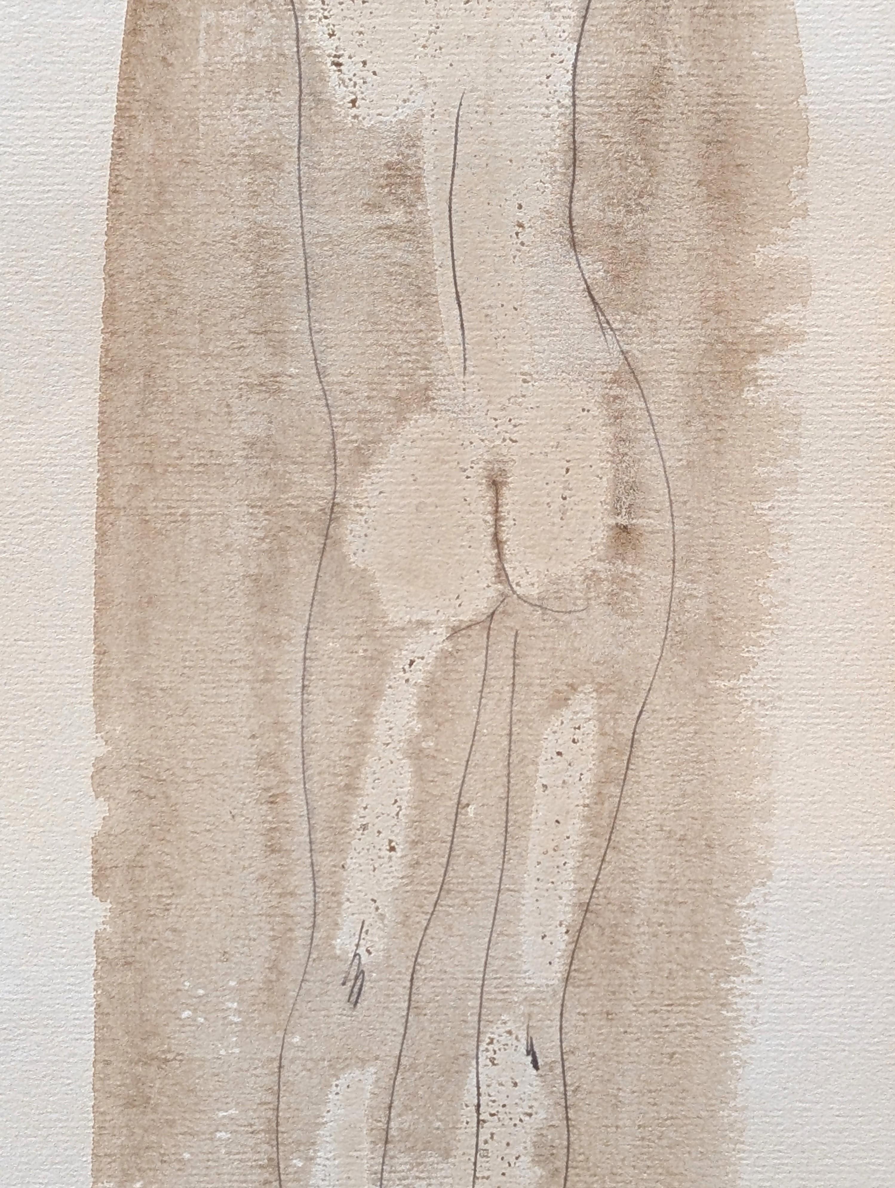 Early Modern Abstract Watercolor Painting of a Nude Figure Viewed from Behind For Sale 6