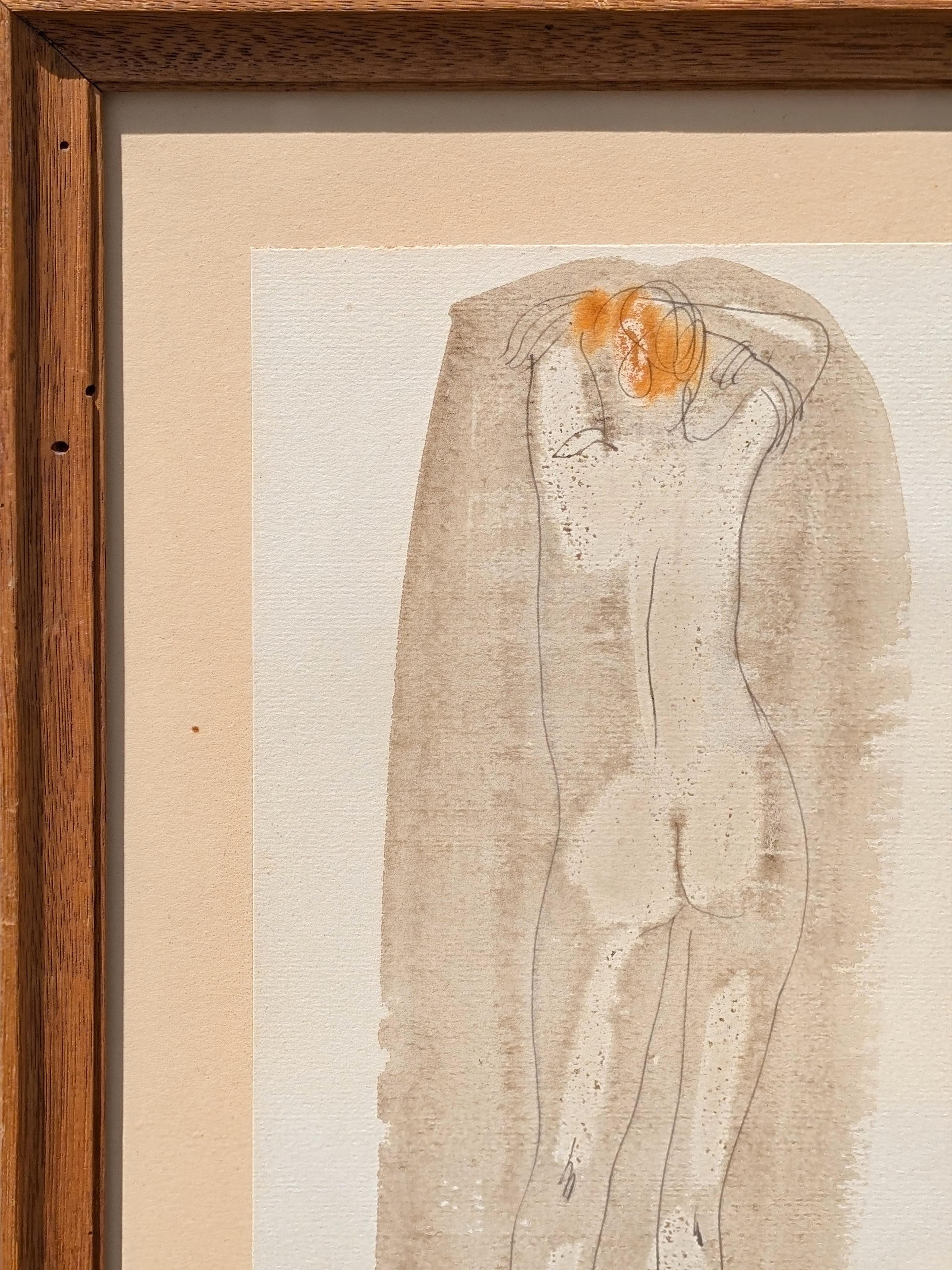 Early Modern Abstract Watercolor Painting of a Nude Figure Viewed from Behind For Sale 1