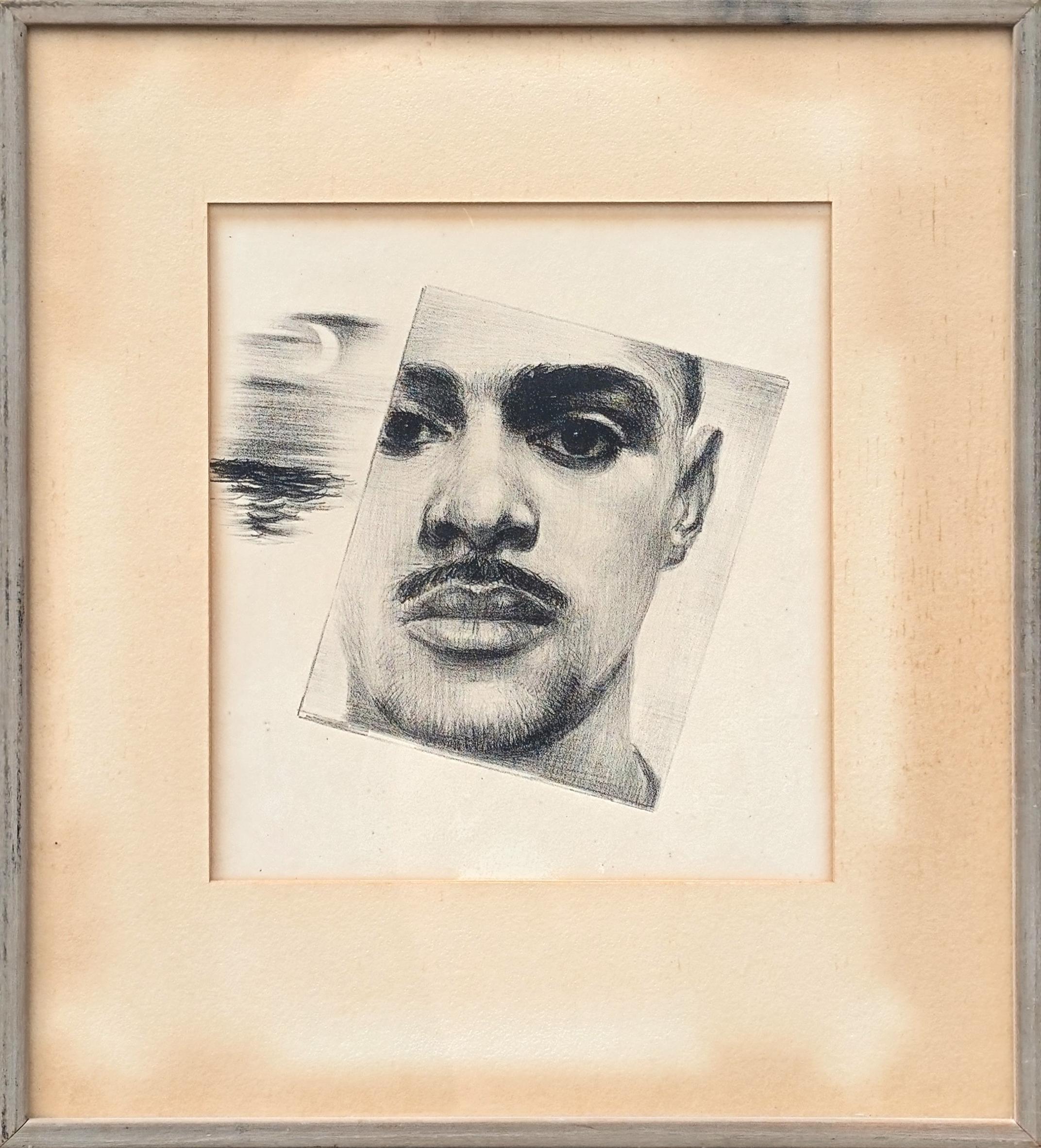 Edsel Cramer Figurative Art – Moderne frühe Schwarz-Weiß-Kohle Künstler Selbst-Portrait Zeichnung