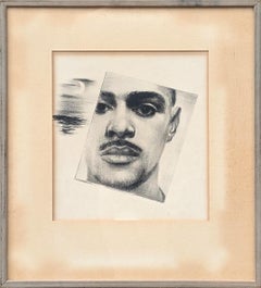 Modern Early Black and White Charcoal Artist Self Portrait Drawing