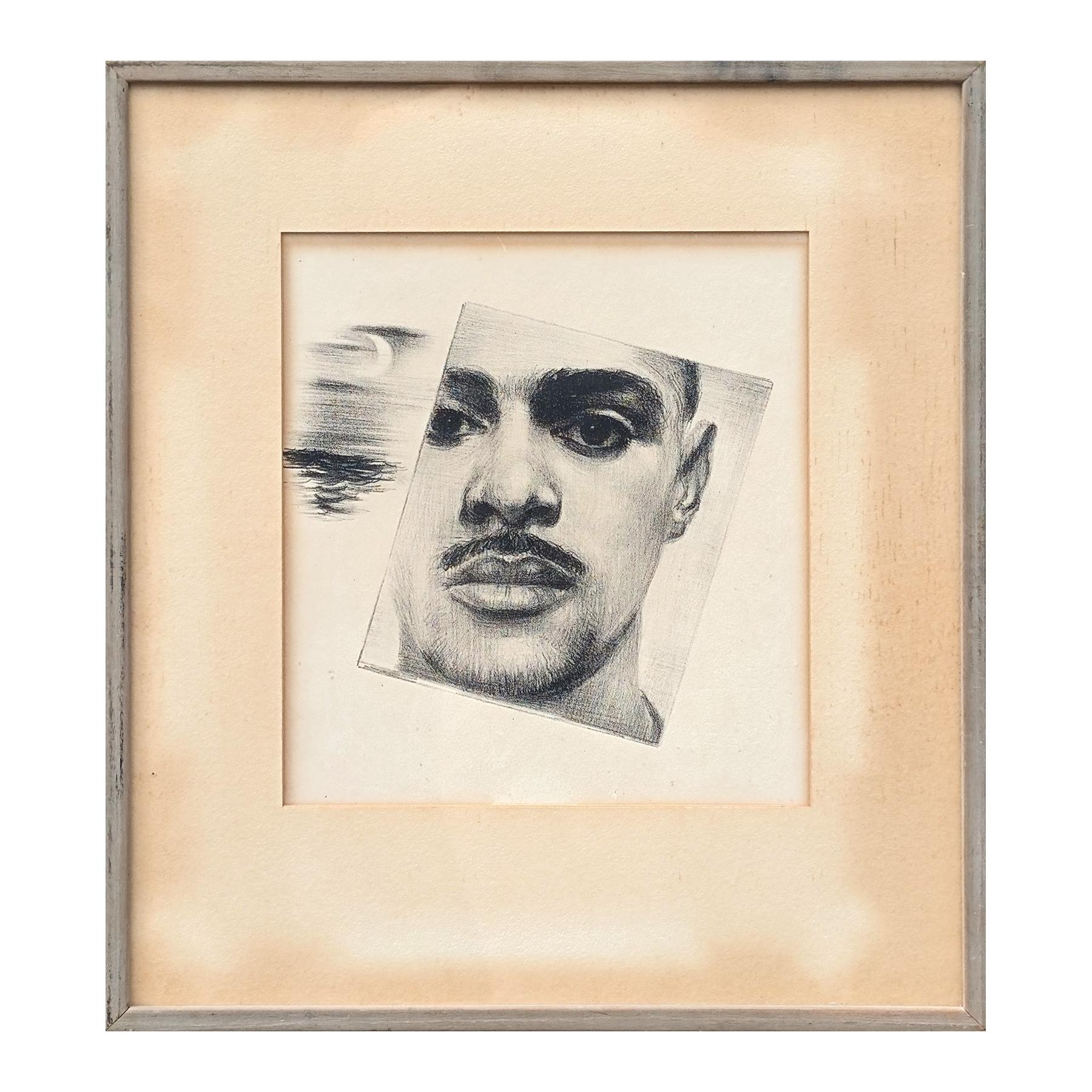 Moderne frühe Schwarz-Weiß-Kohle Künstler Selbst-Portrait Zeichnung – Art von Edsel Cramer