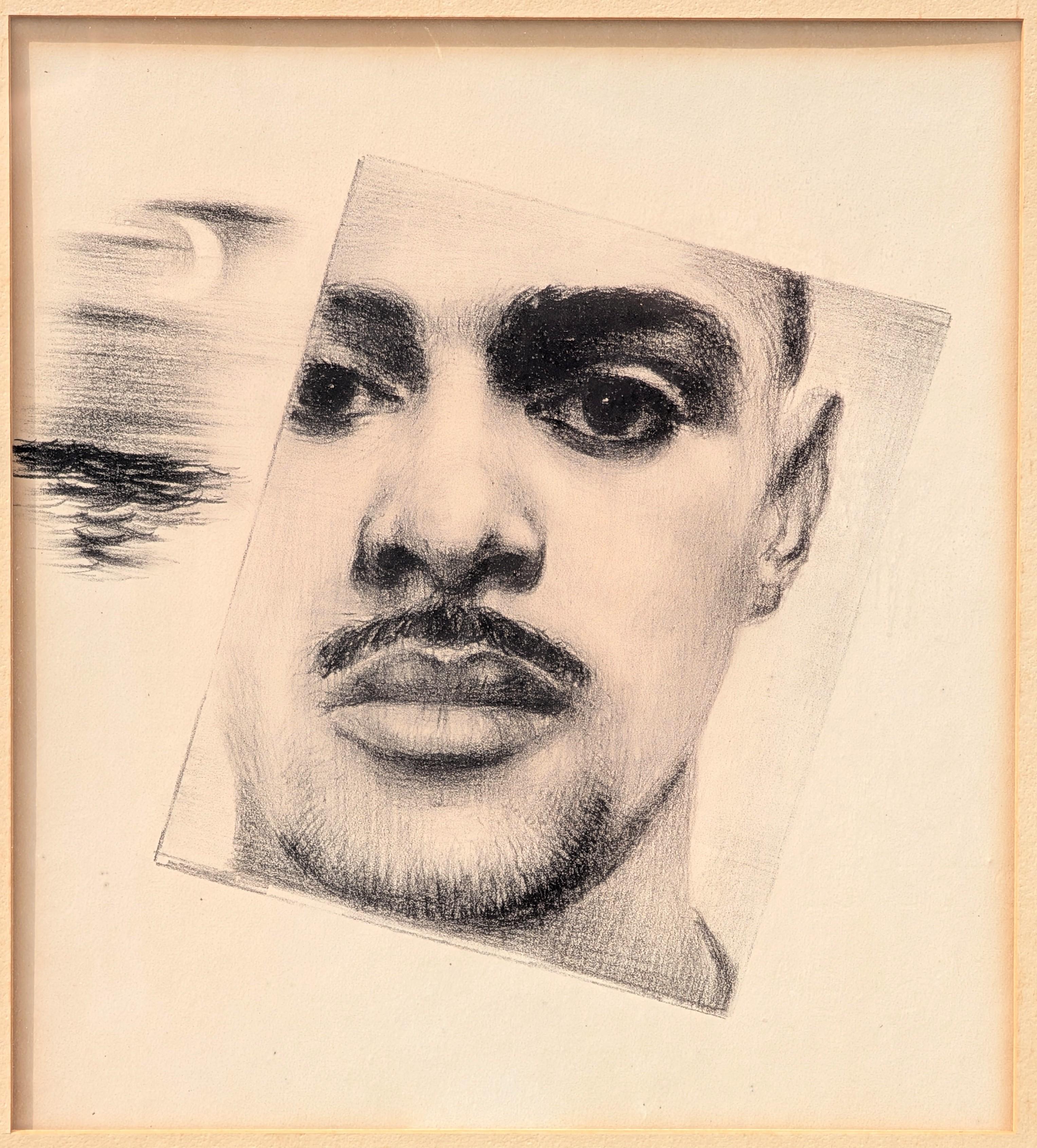 Moderne frühe Schwarz-Weiß-Kohle Künstler Selbst-Portrait Zeichnung im Angebot 2