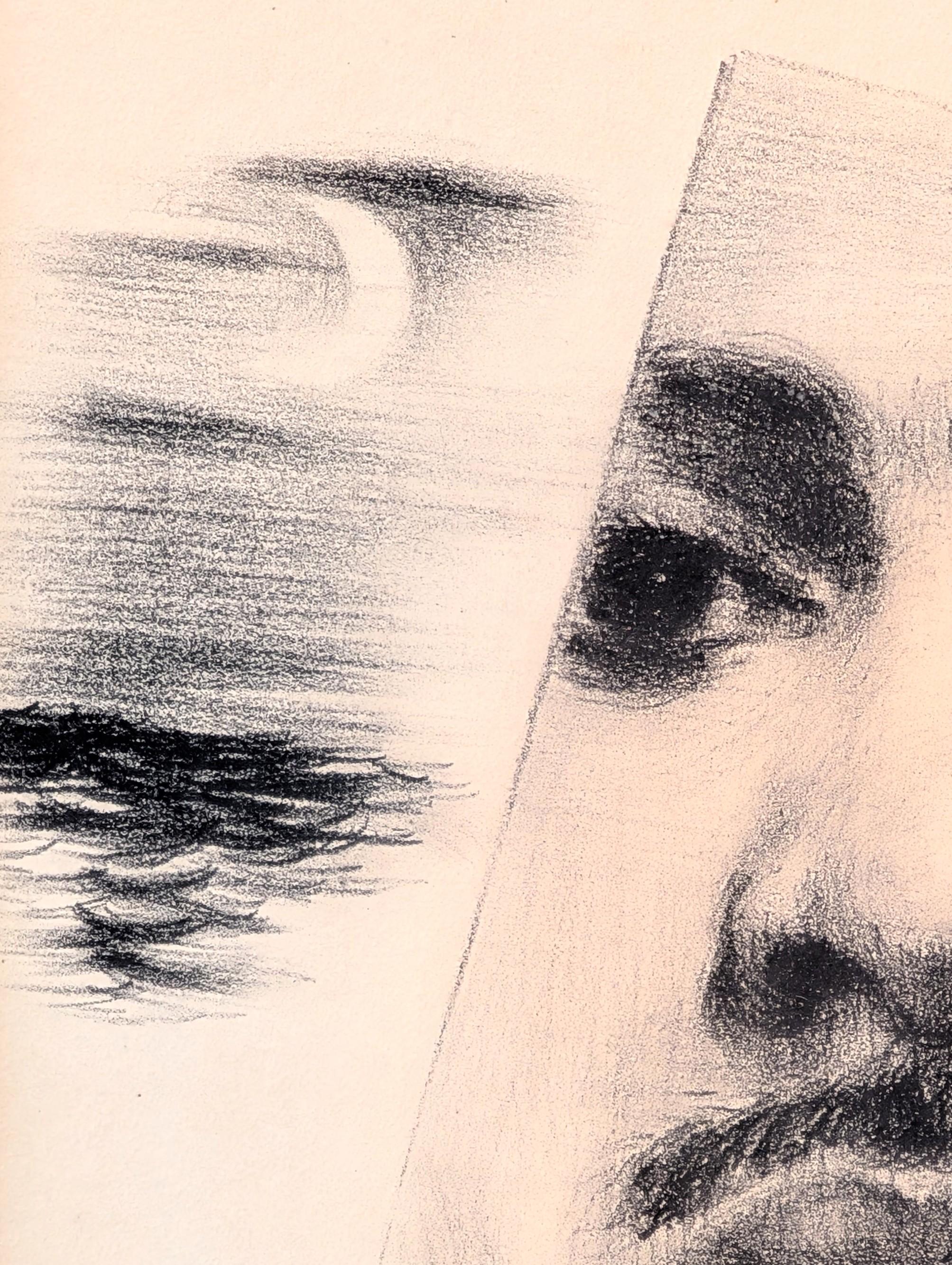 Moderne frühe Schwarz-Weiß-Kohle Künstler Selbst-Portrait Zeichnung im Angebot 5