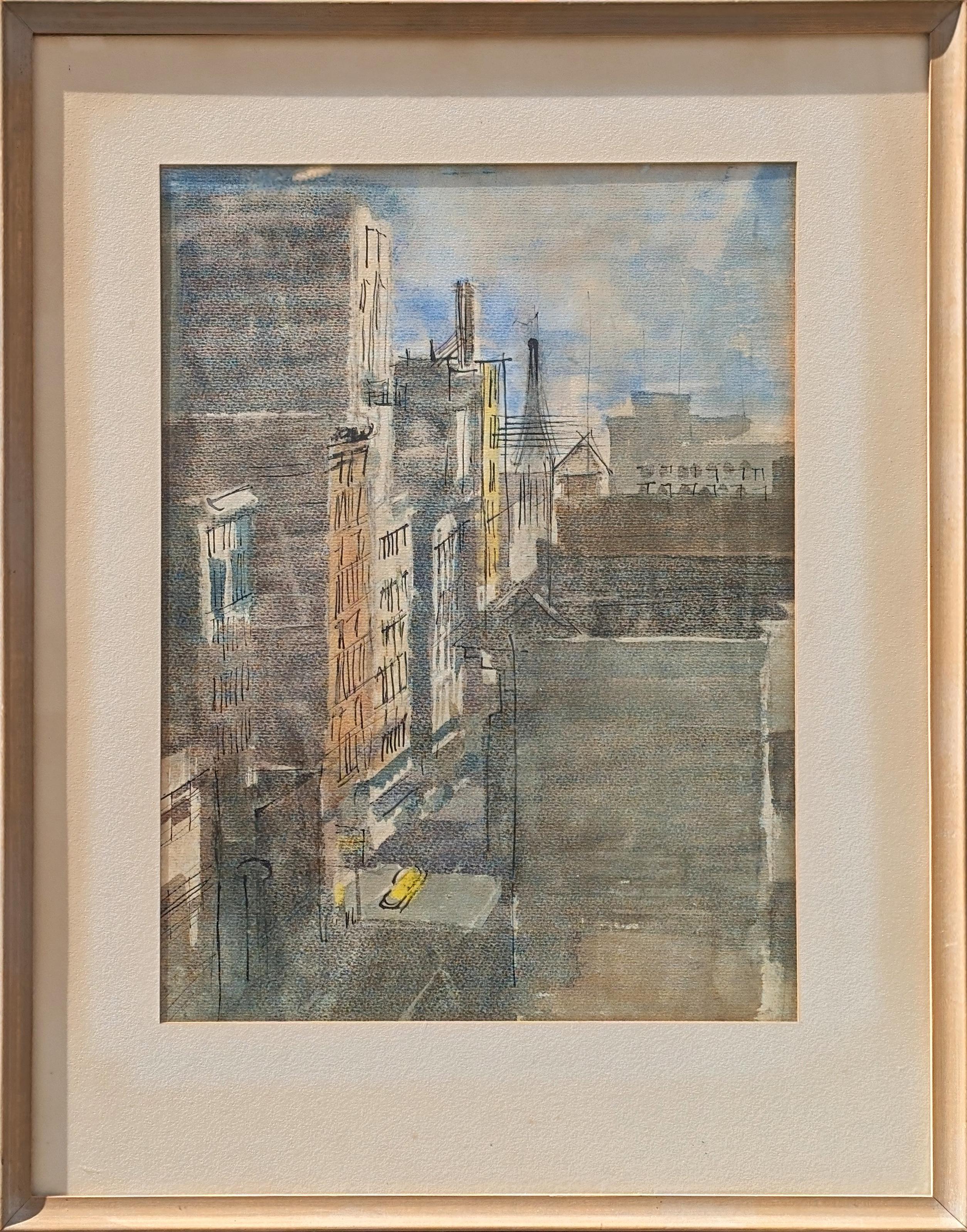 Landscape Painting de Edsel Cramer - Paisaje en acuarela de principios de la Edad Moderna del centro de San Francisco