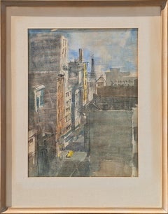 Early Modern Colorful Watercolor Landscape Painting of Downtown San Francisco