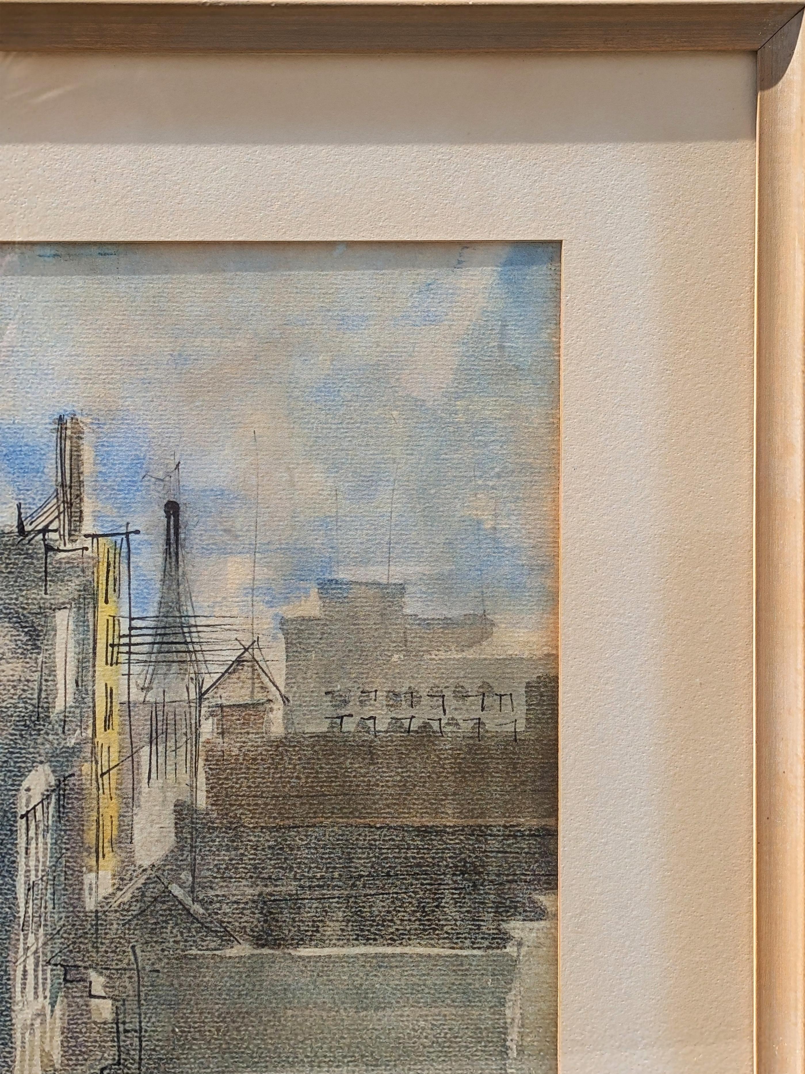 Paisaje en acuarela de principios de la Edad Moderna del centro de San Francisco - Landscape Painting Marrón de Edsel Cramer