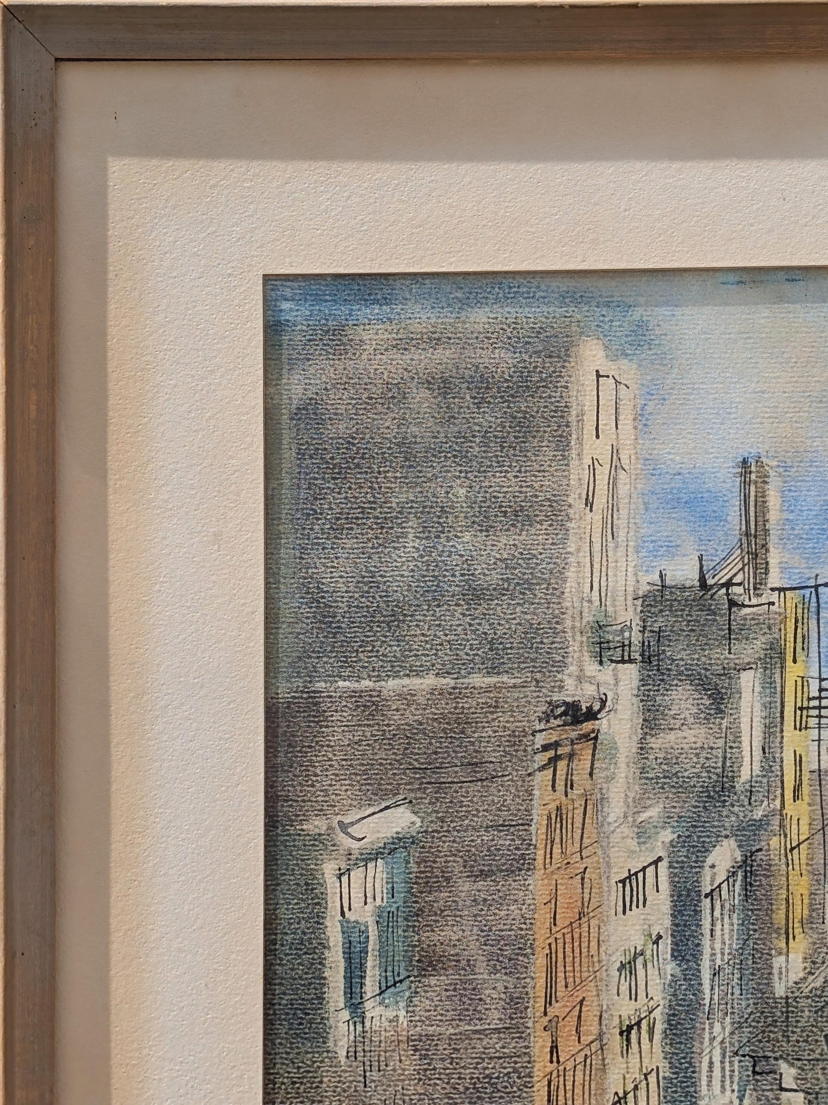 Paisaje en acuarela de principios de la Edad Moderna del centro de San Francisco - Painting moderno estadounidense de Edsel Cramer