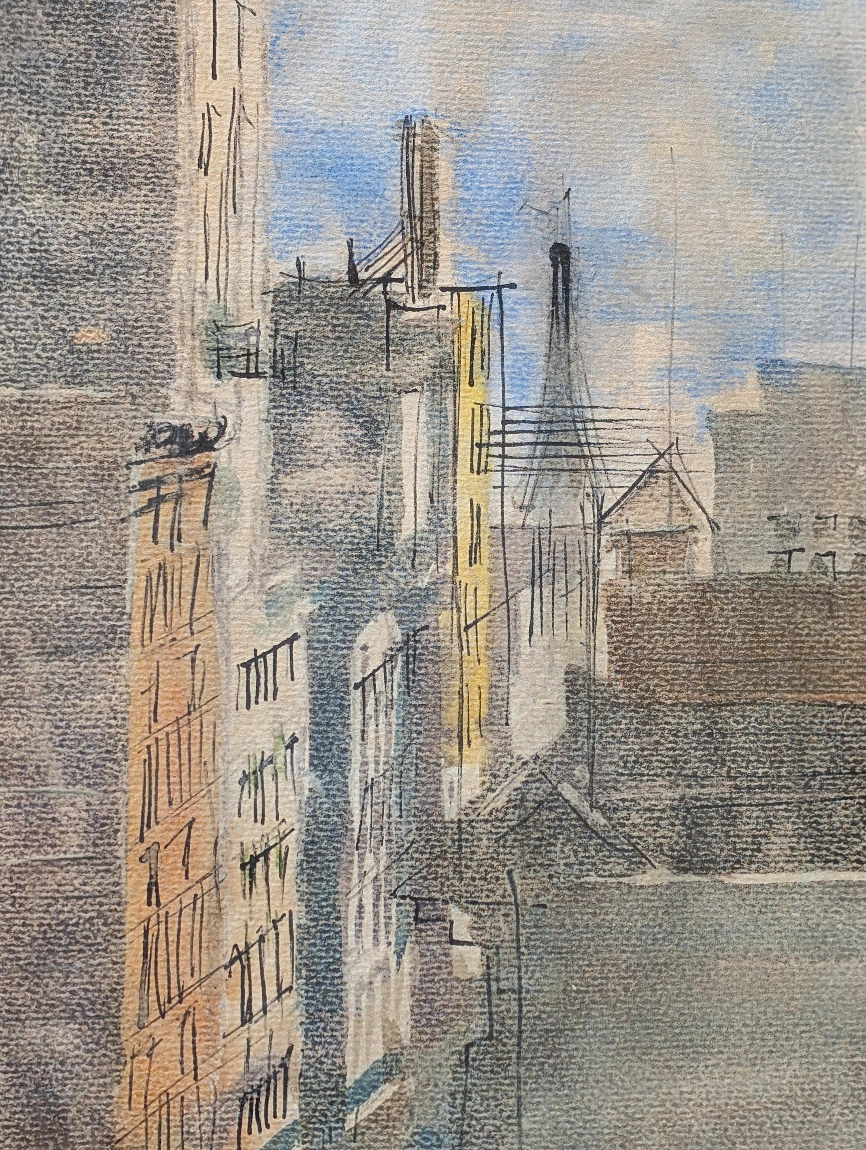 Paisaje en acuarela de principios de la Edad Moderna del centro de San Francisco en venta 4