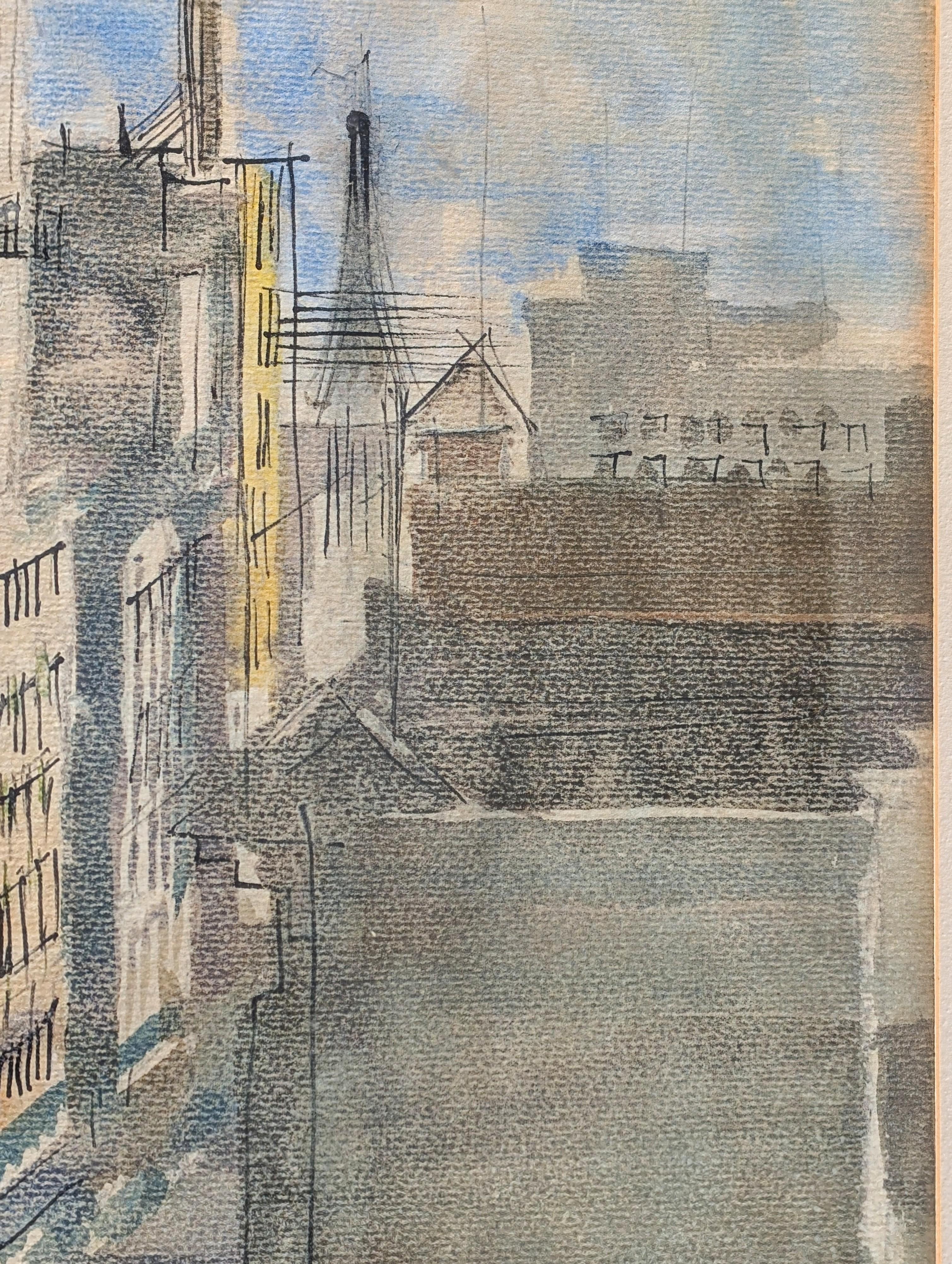 Paisaje en acuarela de principios de la Edad Moderna del centro de San Francisco en venta 3