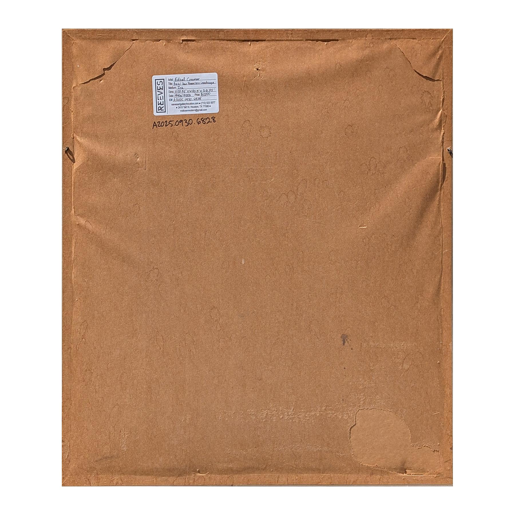 Dessin à l'encre de paysage en noir et blanc du début de l'ère moderne représentant des bâtiments à San Francisco en vente 6