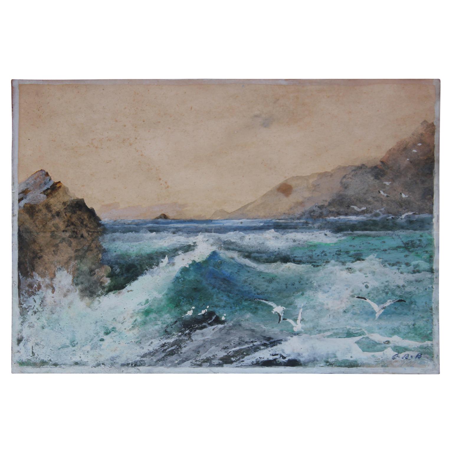 Unknown Landscape Painting - California Seascape with Gulls
