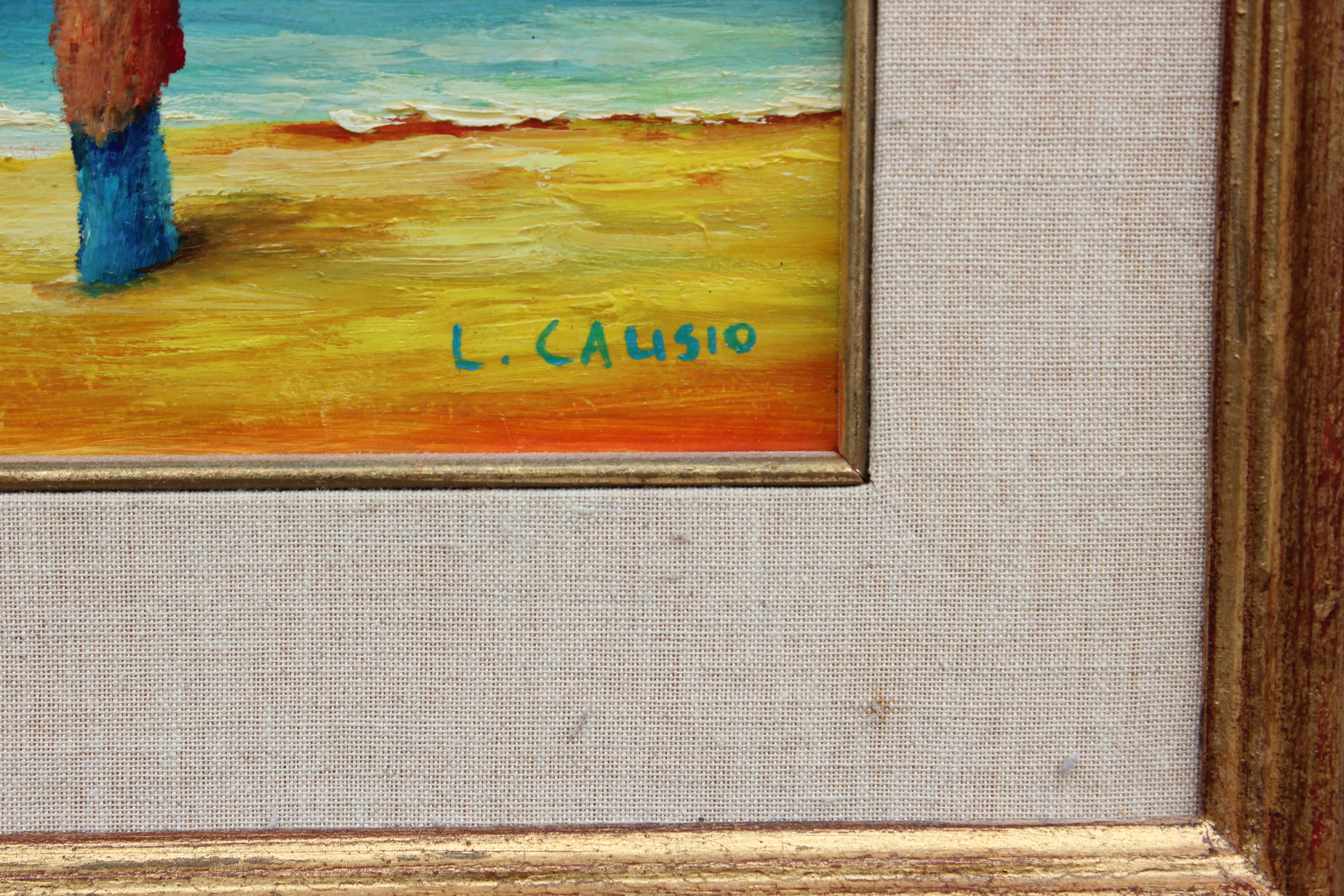 Scène de plage surréaliste vibrante - Surréalisme Painting par L. Calisio