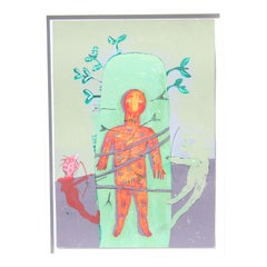 "Untitled" Orange Figure Tied to a Green Pillar