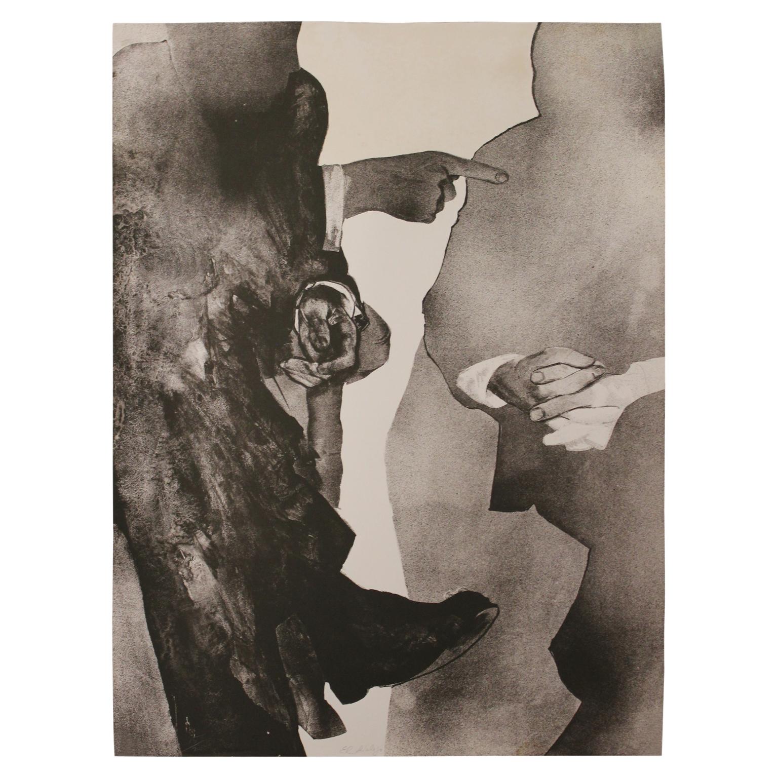 "El Diálogo" Black and White Figurative Lithograph Edition 15/20 - Mixed Media Art by Rafael Canogar