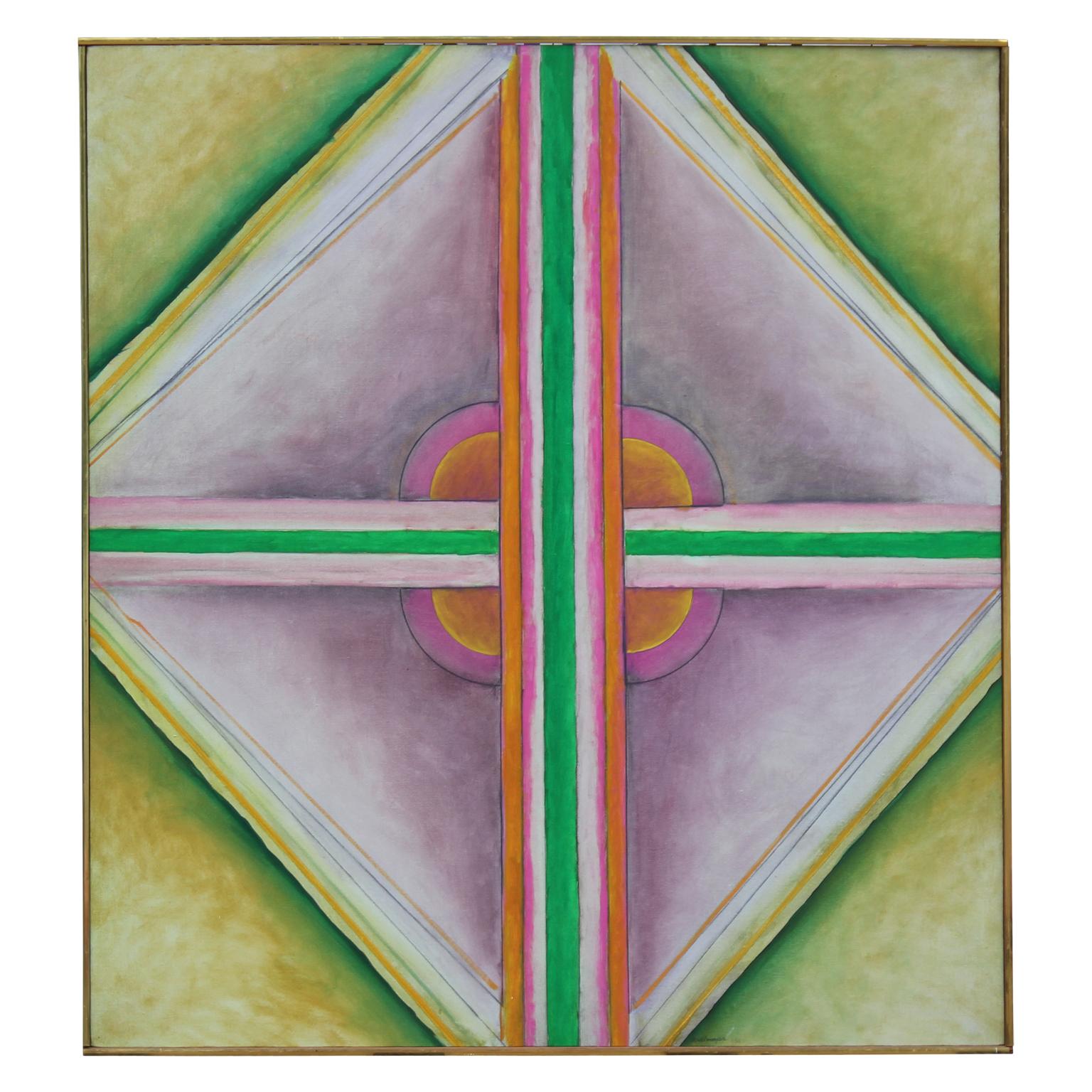 Linear Green Tonal Geometric Abstract Painting - Art by Ida Kohlmeyer