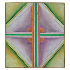 Linear Green Tonal Geometric Abstract Painting