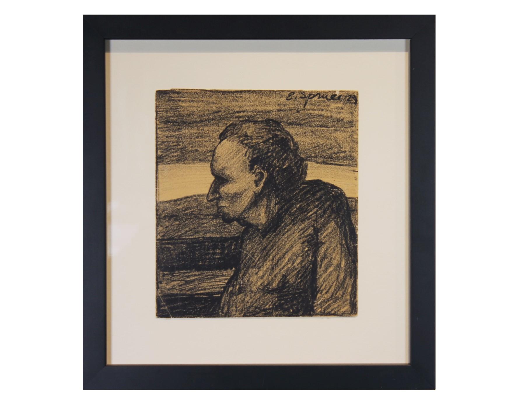 Everett Spruce Portrait Painting - Portrait of a Gentleman Charcoal Study
