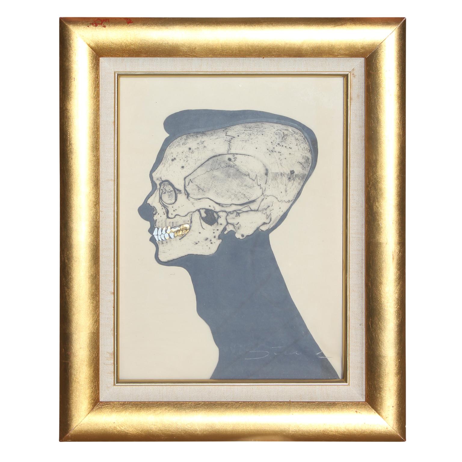 Jack Stuck Figurative Painting - "Teeth" Skeletal Portrait with Gold Leaf