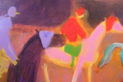 "Jockeys and Horses" Abstract Impressionist Cool Toned Painting
