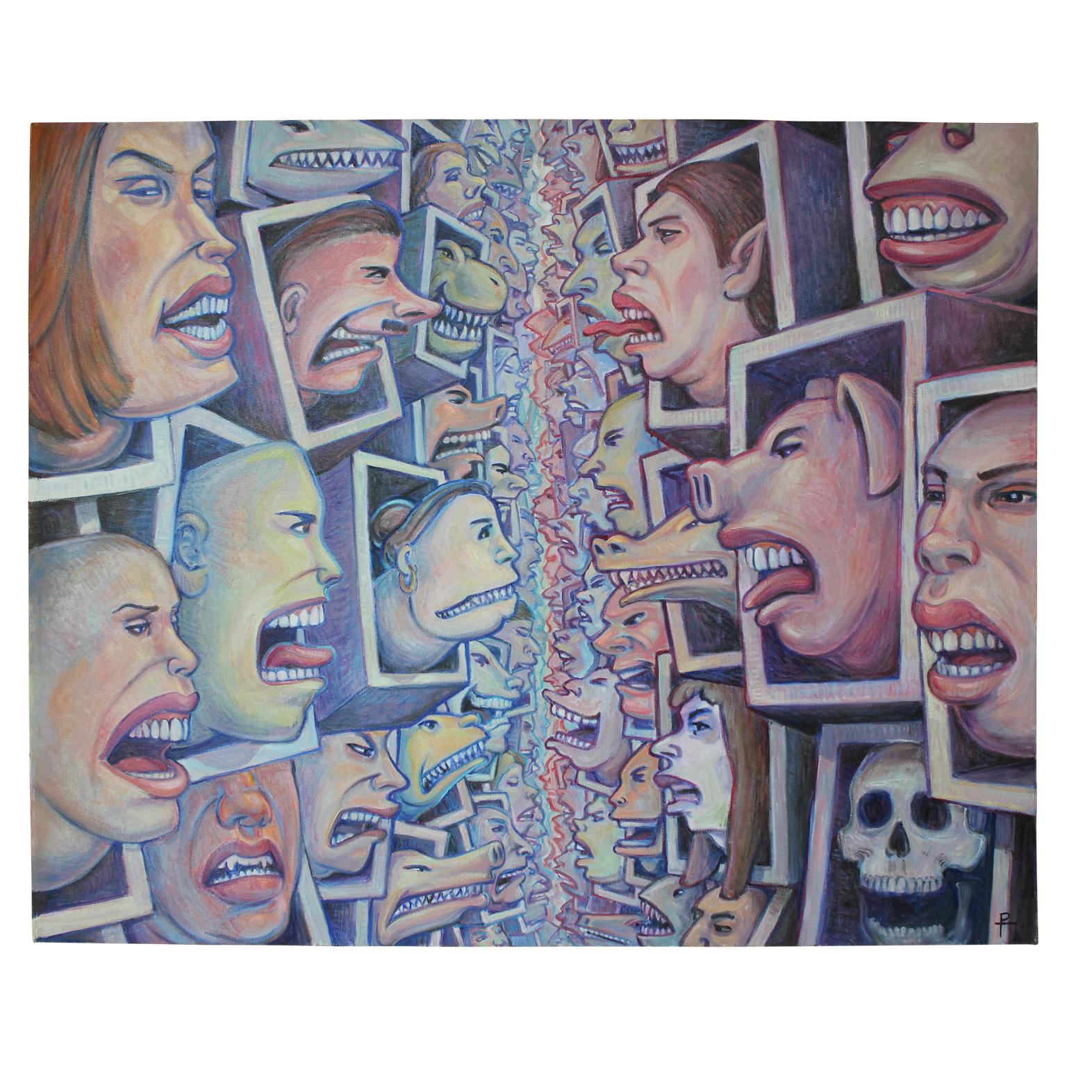 Abstract Painting de Henry David Potwin - "El electorado dividido" Pintura figurativa contemporánea