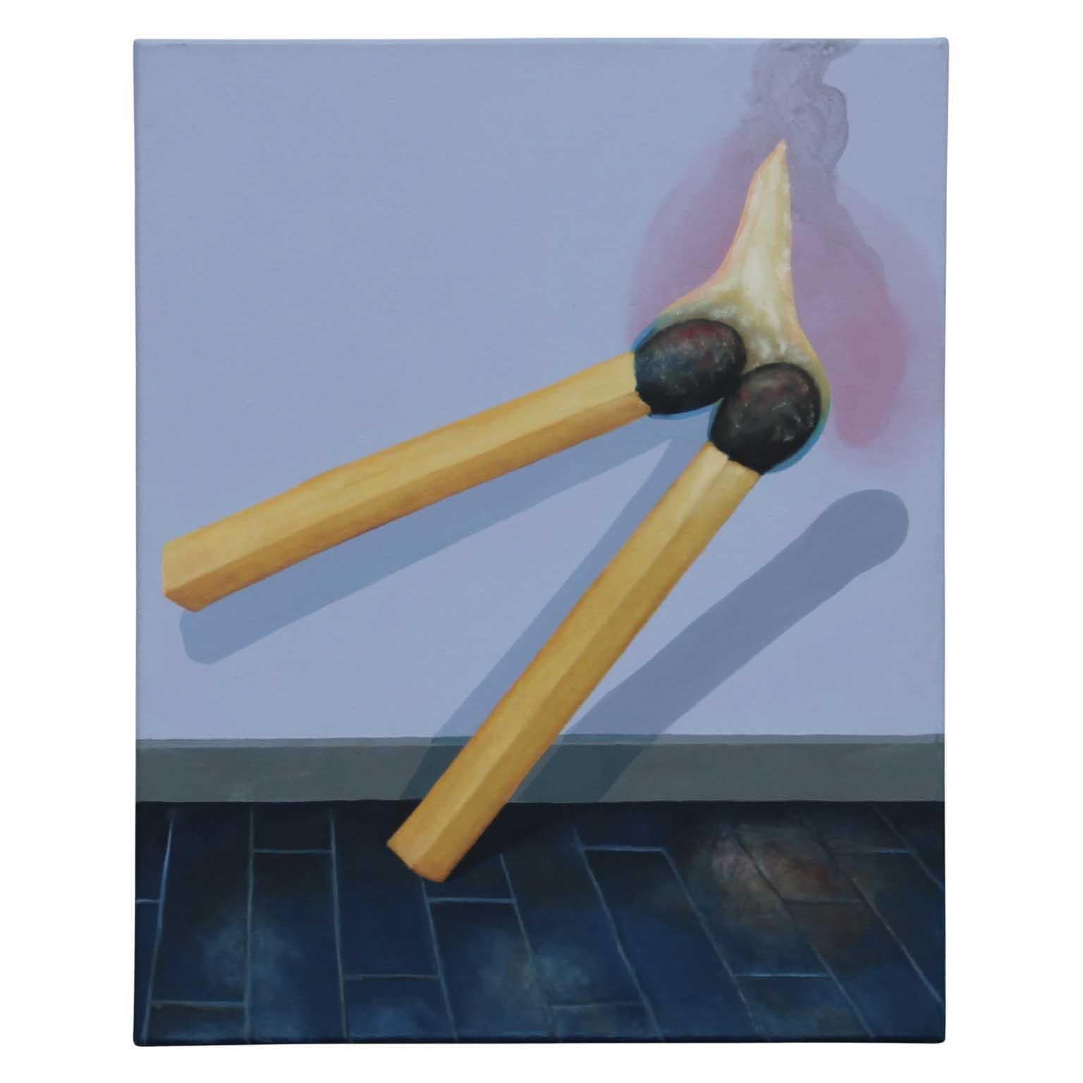 Set of Four Abstract Surrealist Match Paintings - Gray Figurative Painting by Jenaro Goode 
