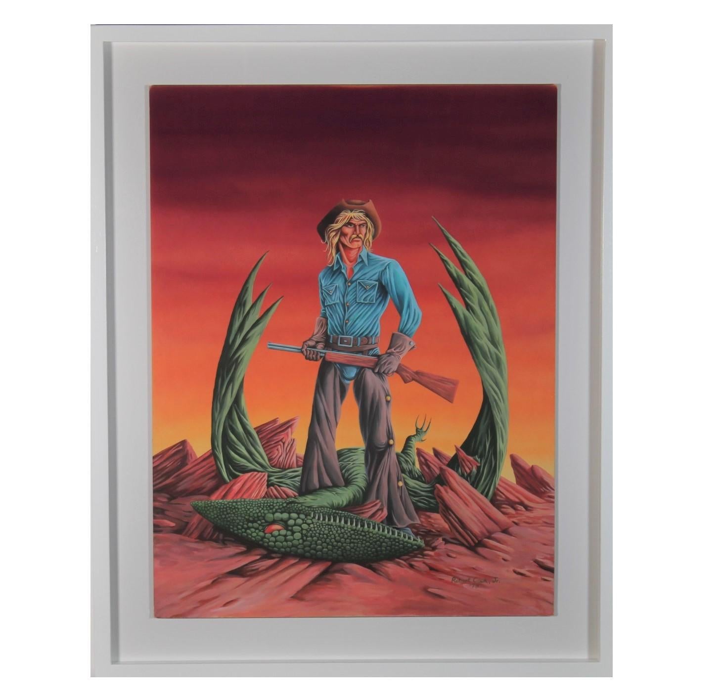 Robert Cook Jr. Figurative Art - Sci-Fi Themed Space Cowboy with Monster