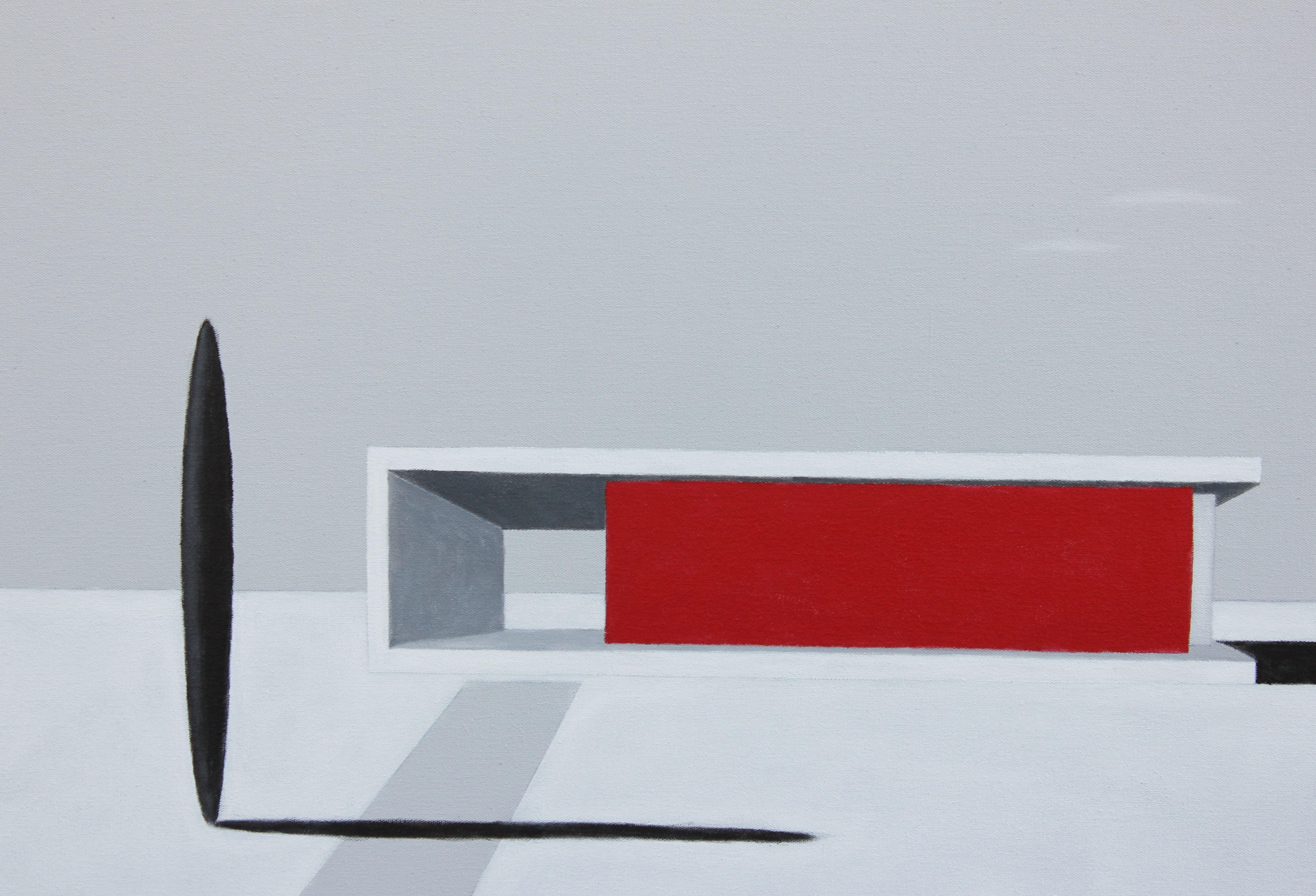 Peinture de paysage surréaliste minimaliste Ruby Wall - Surréalisme Painting par Scott Woodard