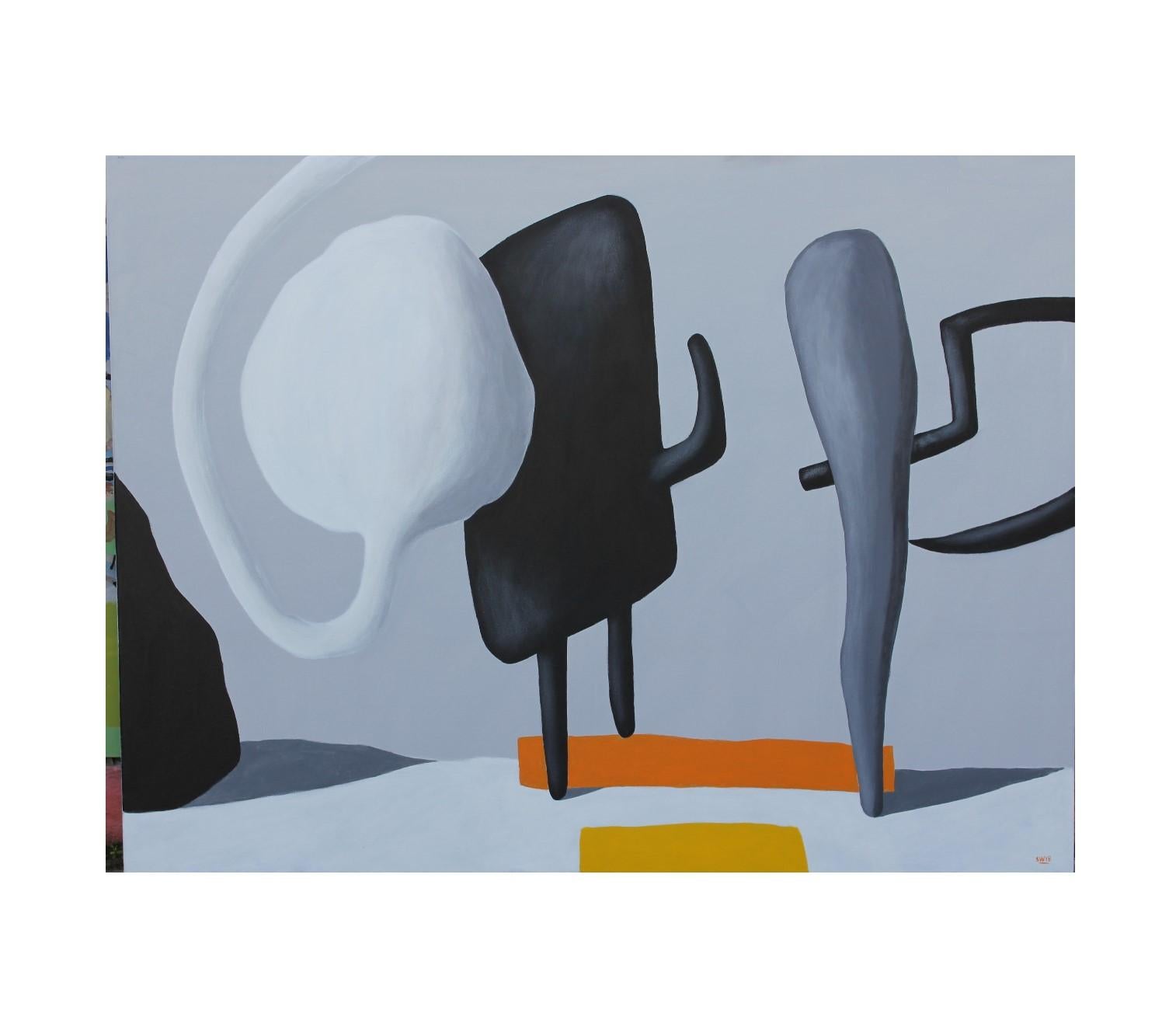 Scott Woodard Abstract Painting - "Spermy and Licorice Popsicle Meet the Club" Bubble Surrealist Painting