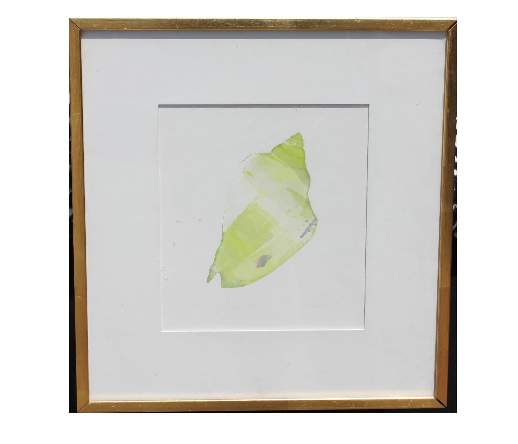Lithographie en forme de coquillage peinte en vert Édition 33 sur 34