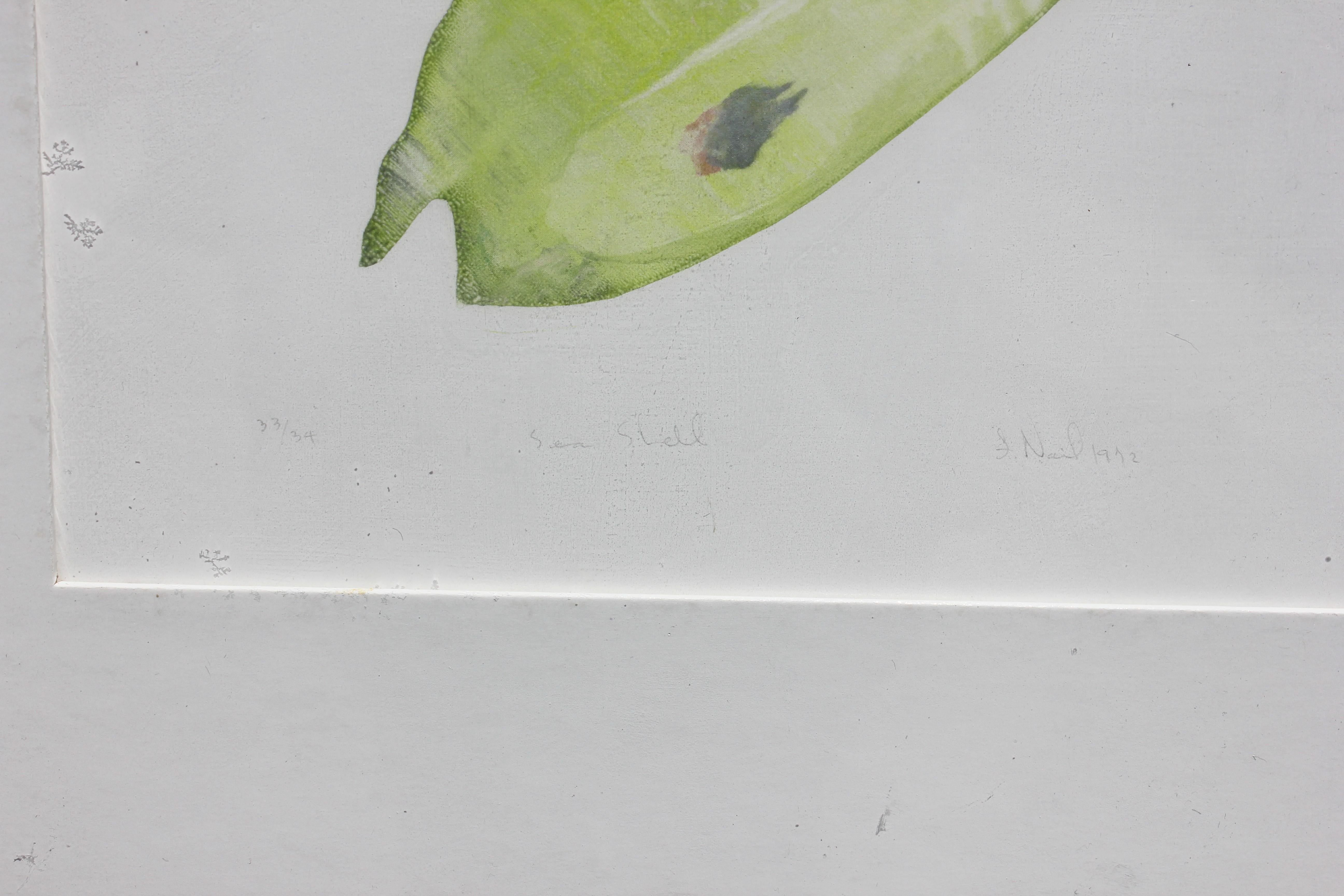 Lithographie en forme de coquillage peinte en vert Édition 33 sur 34 - Print de Frances Nail