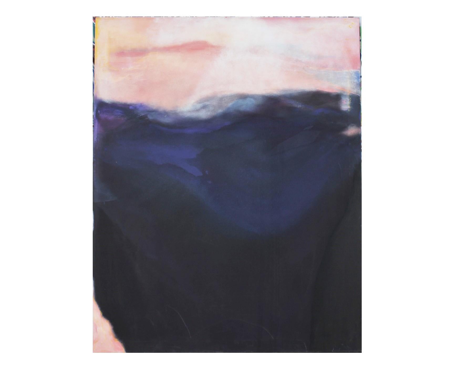 Pink and deep blue tonal painting that is in the style of Mark Rothko. This abstract expressionist painting is a part the "Spirit Suite" series. Painting is signed, dated and titled by the artist on the back of the canvas. Canvas is not
