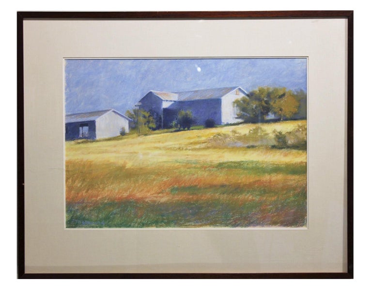Pauline Howard  Landscape Art - Pastel Landscape with a Farm House and Barn