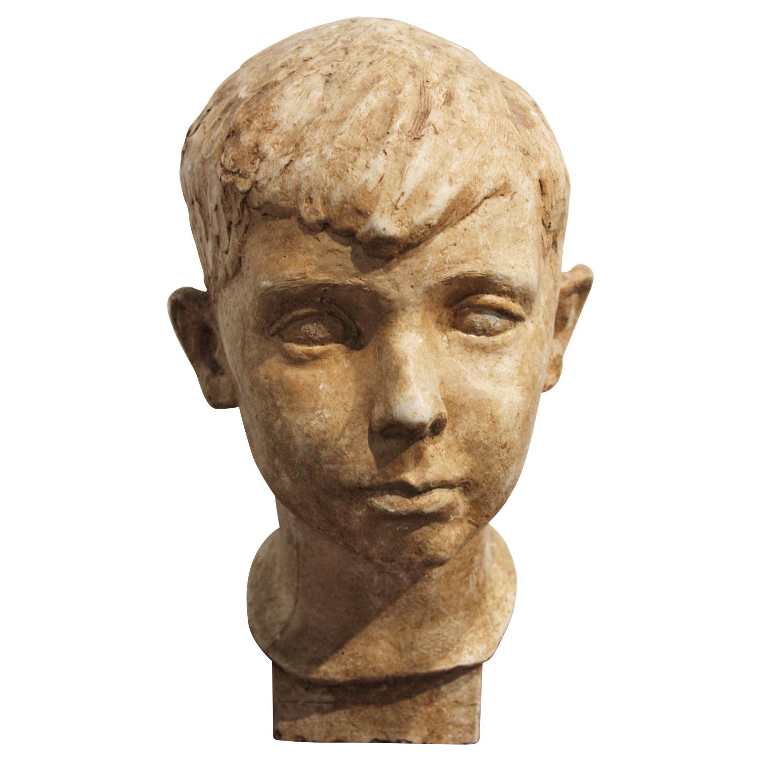 Ceramic Head of a Boy - Sculpture by C. Meyer