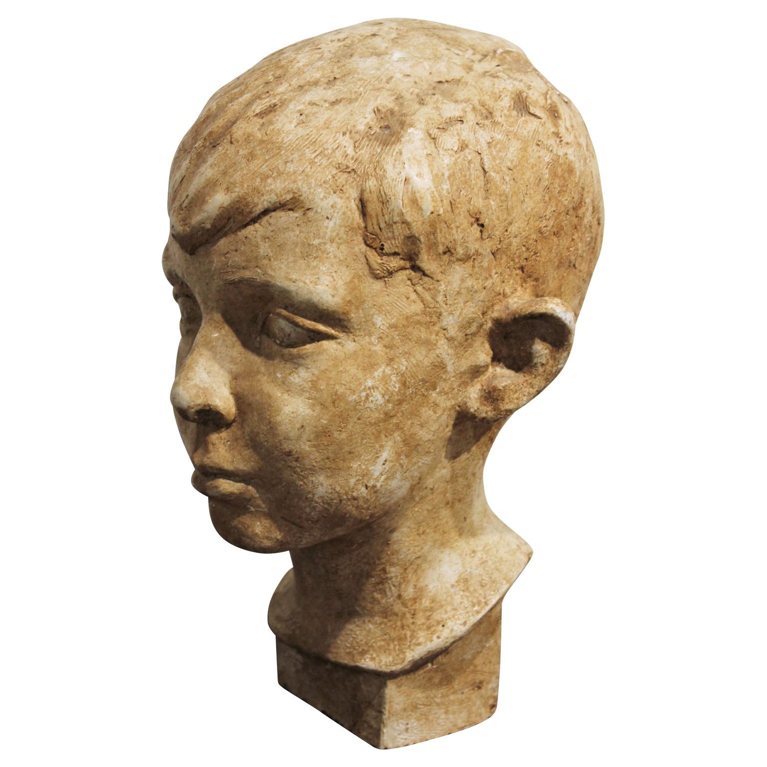 Ceramic Head of a Boy - Naturalistic Sculpture by C. Meyer