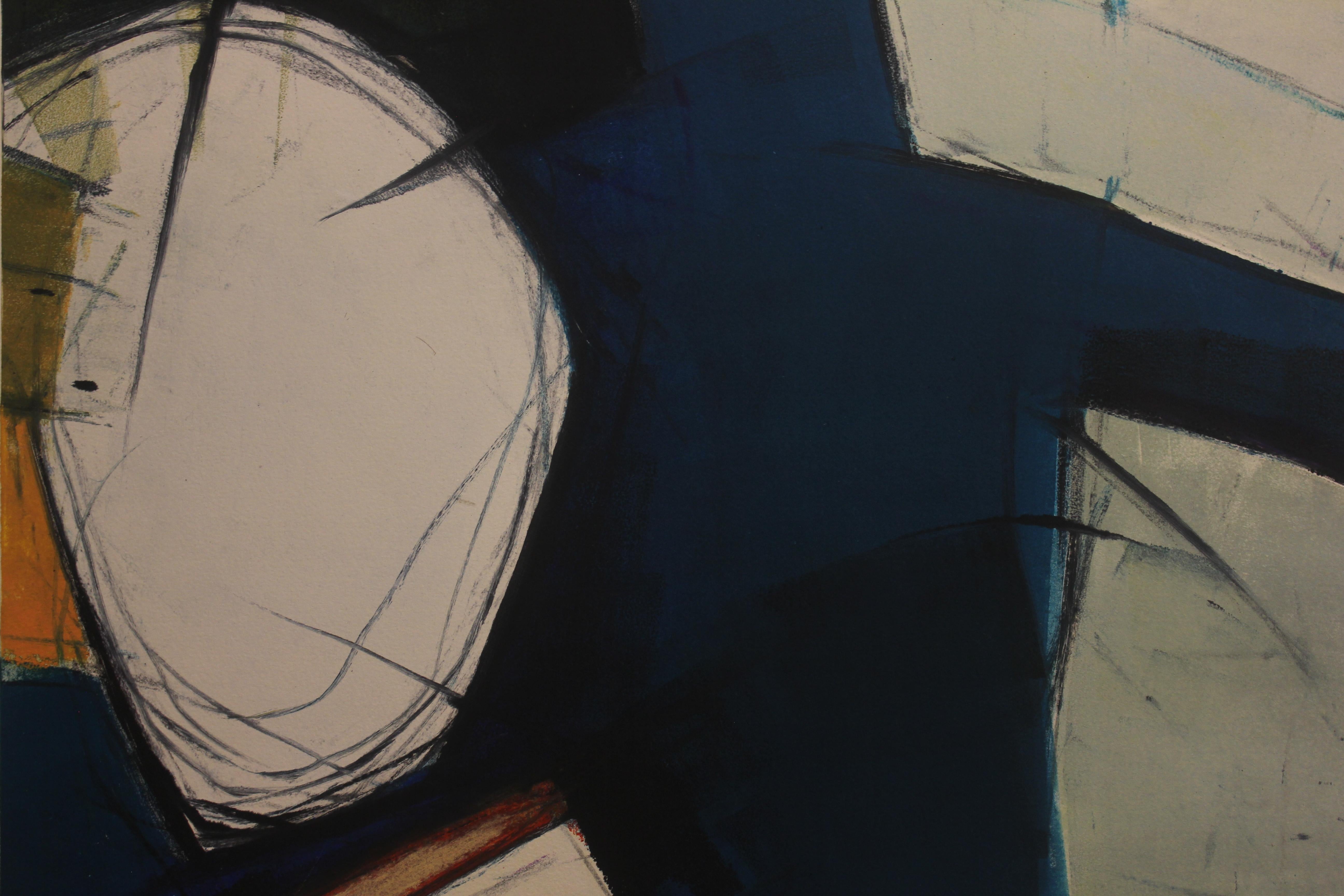 Orange und blau getönter Monotypie-Druck im abstrakten Expressionismus (Abstrakter Expressionismus), Painting, von Scott Swezy