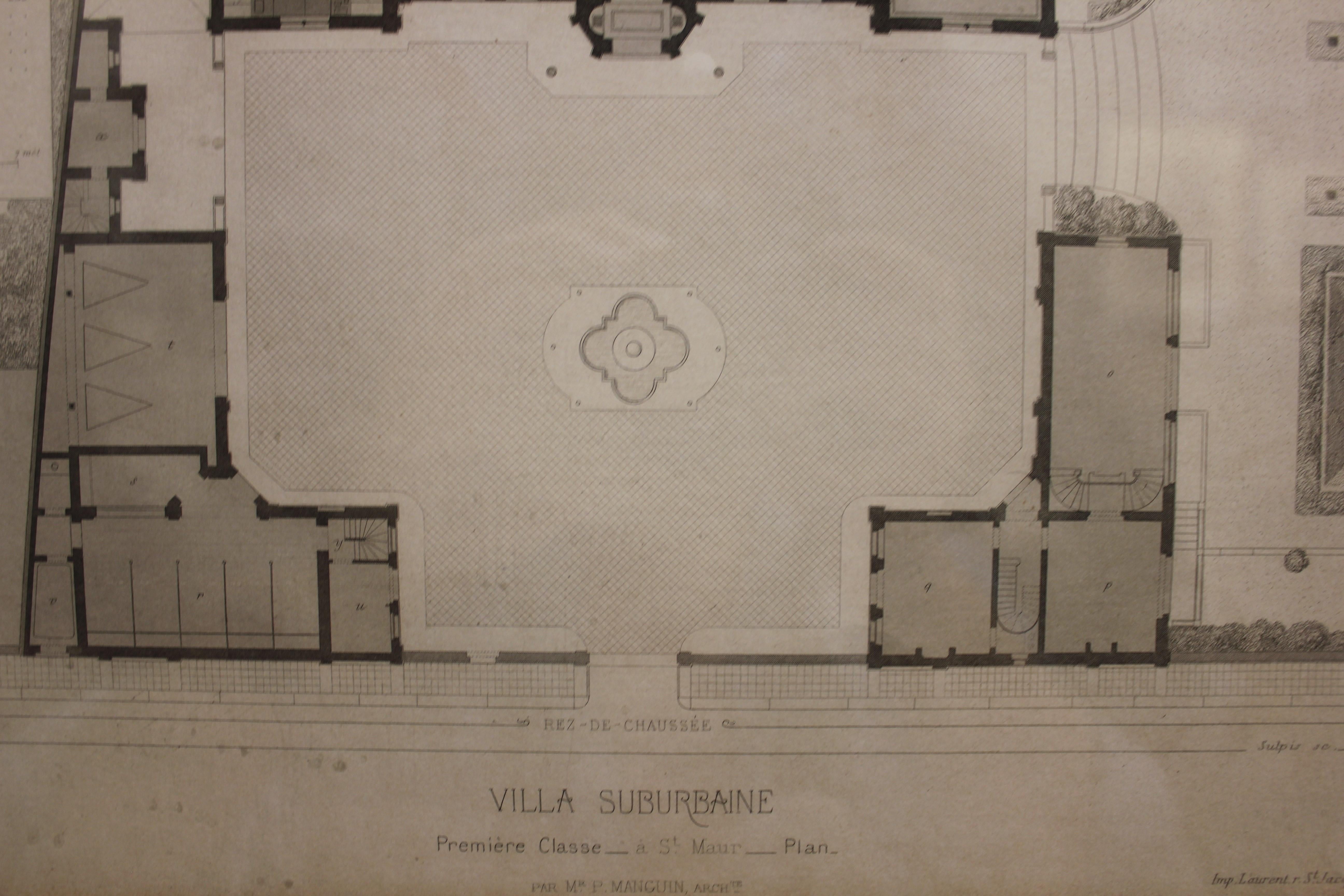 Private Architecture in 19th Century, Parisian Suburban Villa Floor Plan - Print by Mr. P. Manguin