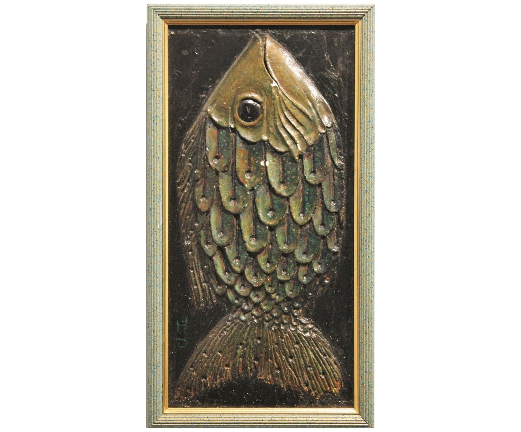 Flounder Fish Relief in Green Tones - Art by Nathaniel Choate