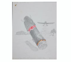 South, Texas Landscape Surrealist Drawing of a Cigar and a Crop Duster