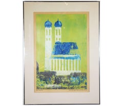 "Munch" Green and Blue Tonal Architecture Landscape  